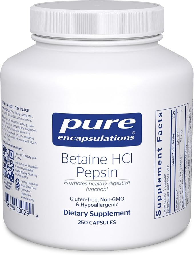 Pure Encapsulations Betaine HCl Pepsin | Digestive Support Supplement | 250 Capsules