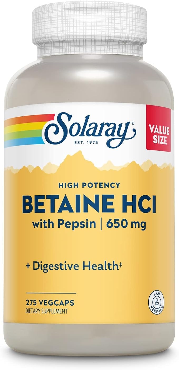Solaray High Potency Betaine HCl with Pepsin | Digestive Support | 275 Veg Caps