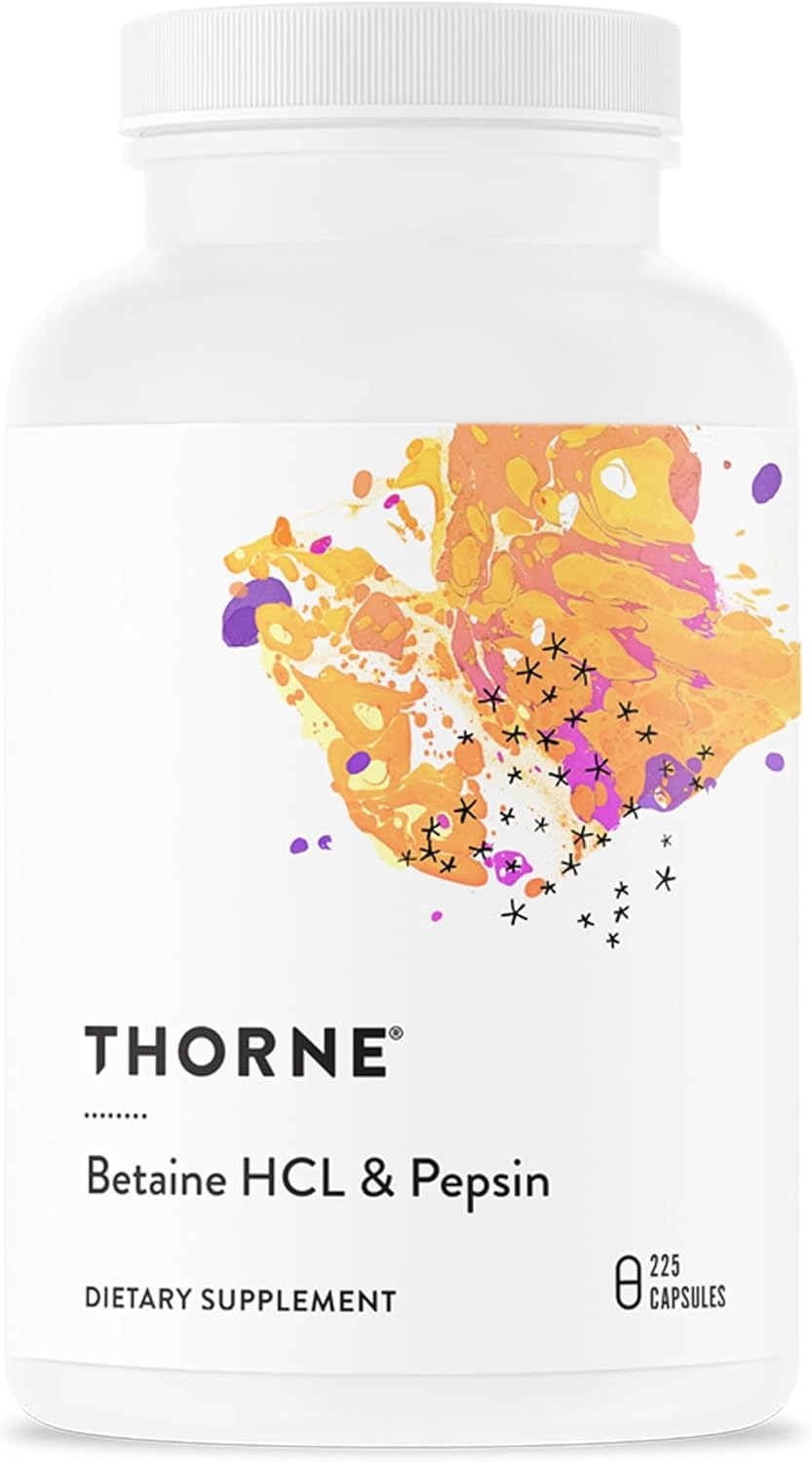 Thorne Betaine HCL & Pepsin | Digestive Enzyme Support | 225 Capsules
