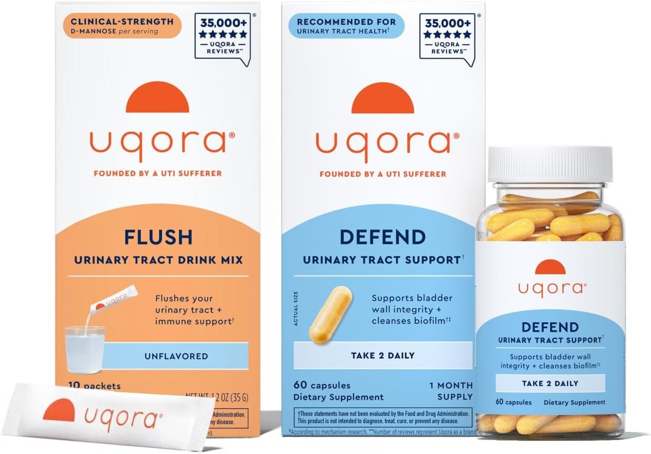 Uqora Flush Unflavored 10 Packets & Defend 60 Capsules | Urinary Support