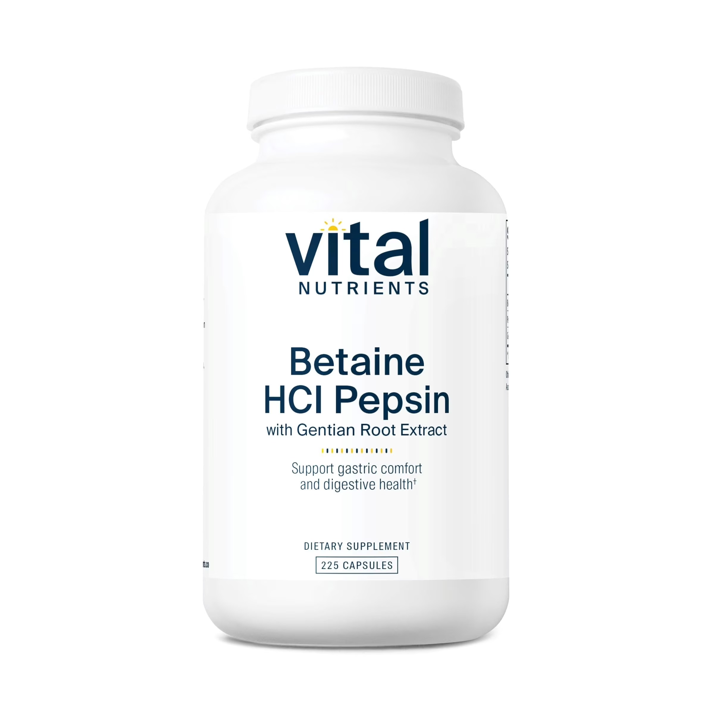 Vital Nutrients Betaine HCl Pepsin with Gentian Root | 225 Capsules