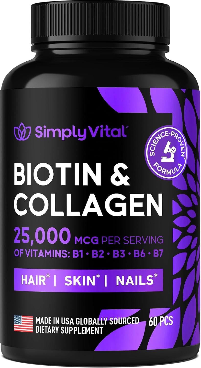 Biotin 5000mcg with Keratin & Collagen | Hair, Skin & Nails | 60 Capsules