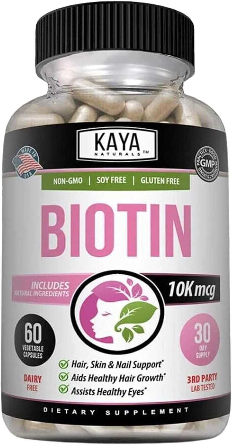 Kaya Naturals Biotin 1000mcg | Hair, Skin & Nail Support | 60 Count