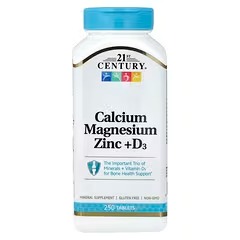 21st Century Calcium Magnesium Zinc + D3 | Bone Health Support | 250 Tablets