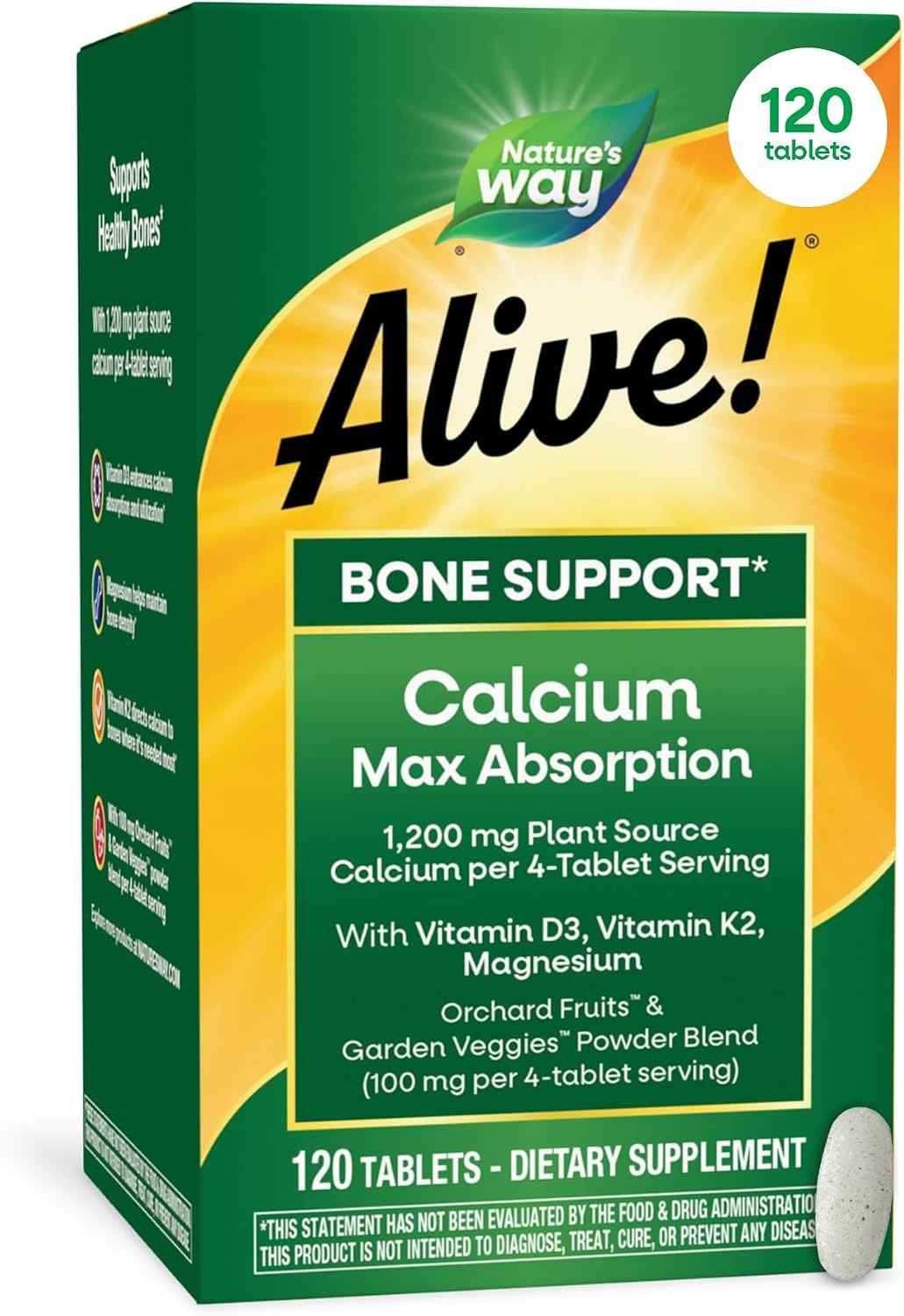 Nature’s Way Alive! Calcium 1,200mg | Bone Support Supplement | 120 Ct