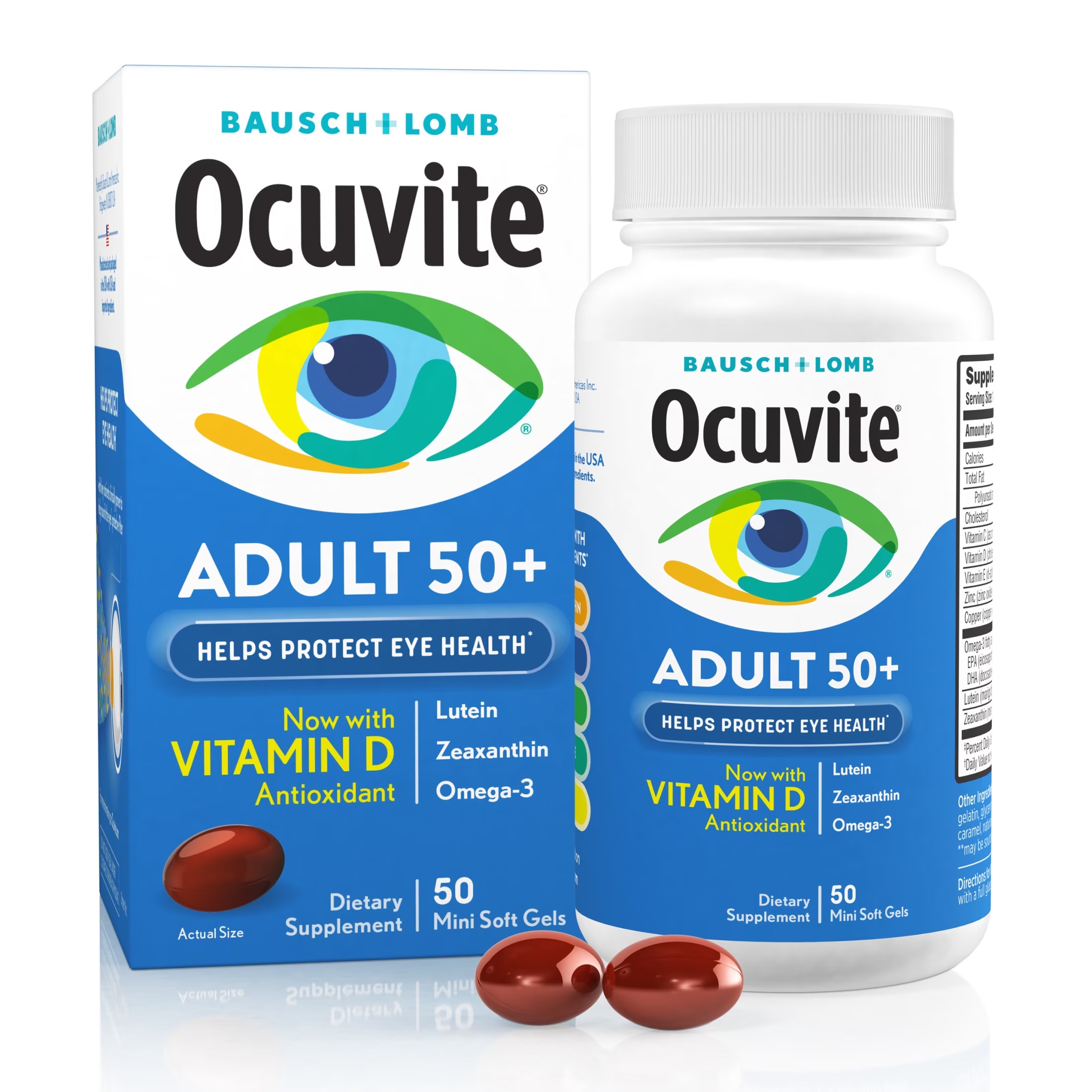 Ocuvite 50+ Eye Vitamins | Lutein, Zeaxanthin & Omega-3 | 50 Softgels