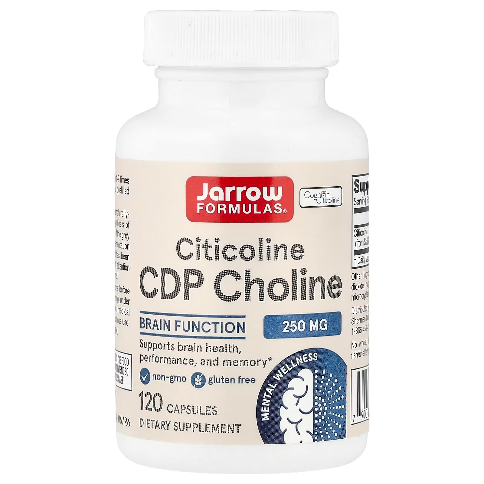 Jarrow Formulas Citicoline CDP Choline 250mg | 120 Capsules