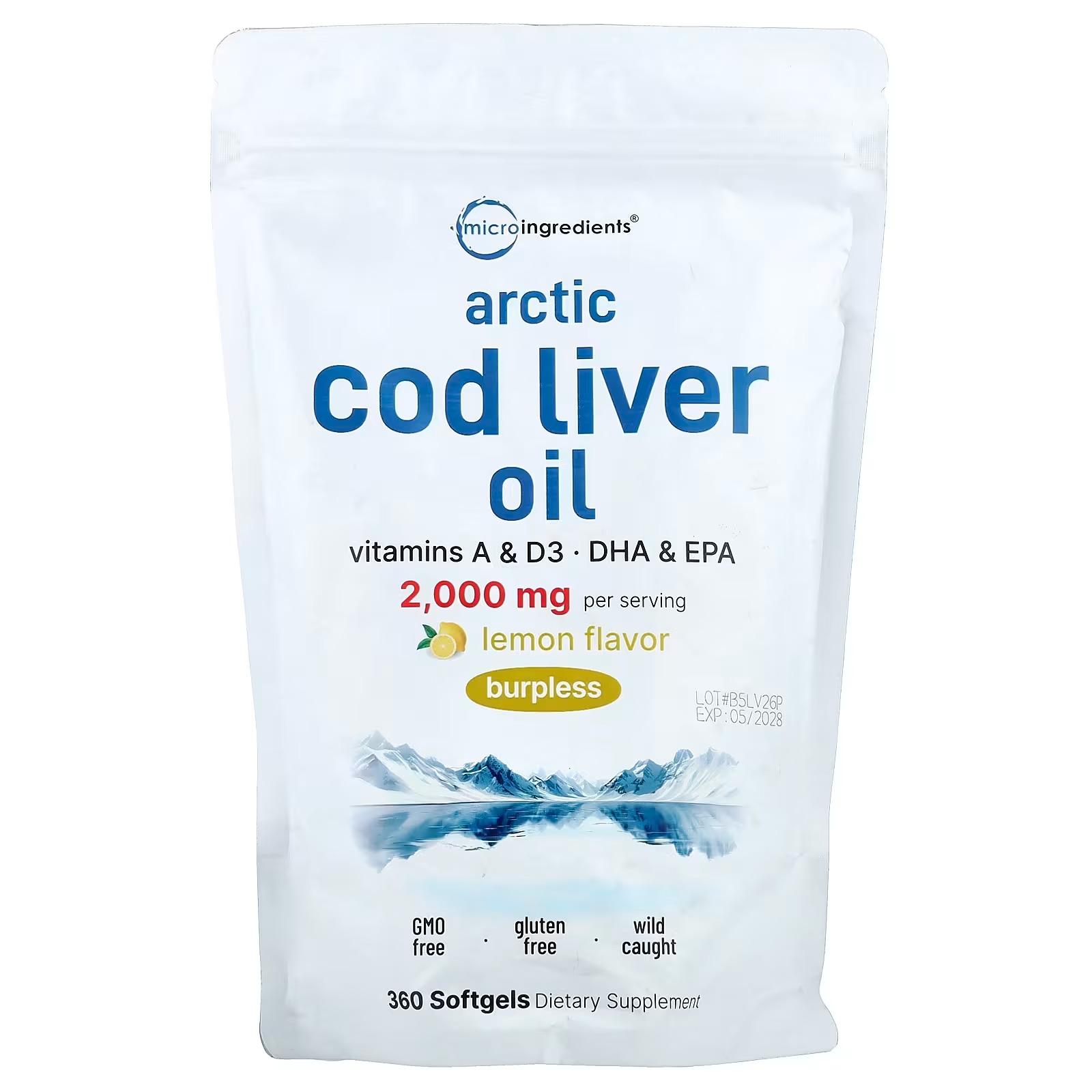 Micro Ingredients Arctic Cod Liver Oil | Lemon | 666mg | 360 Softgels