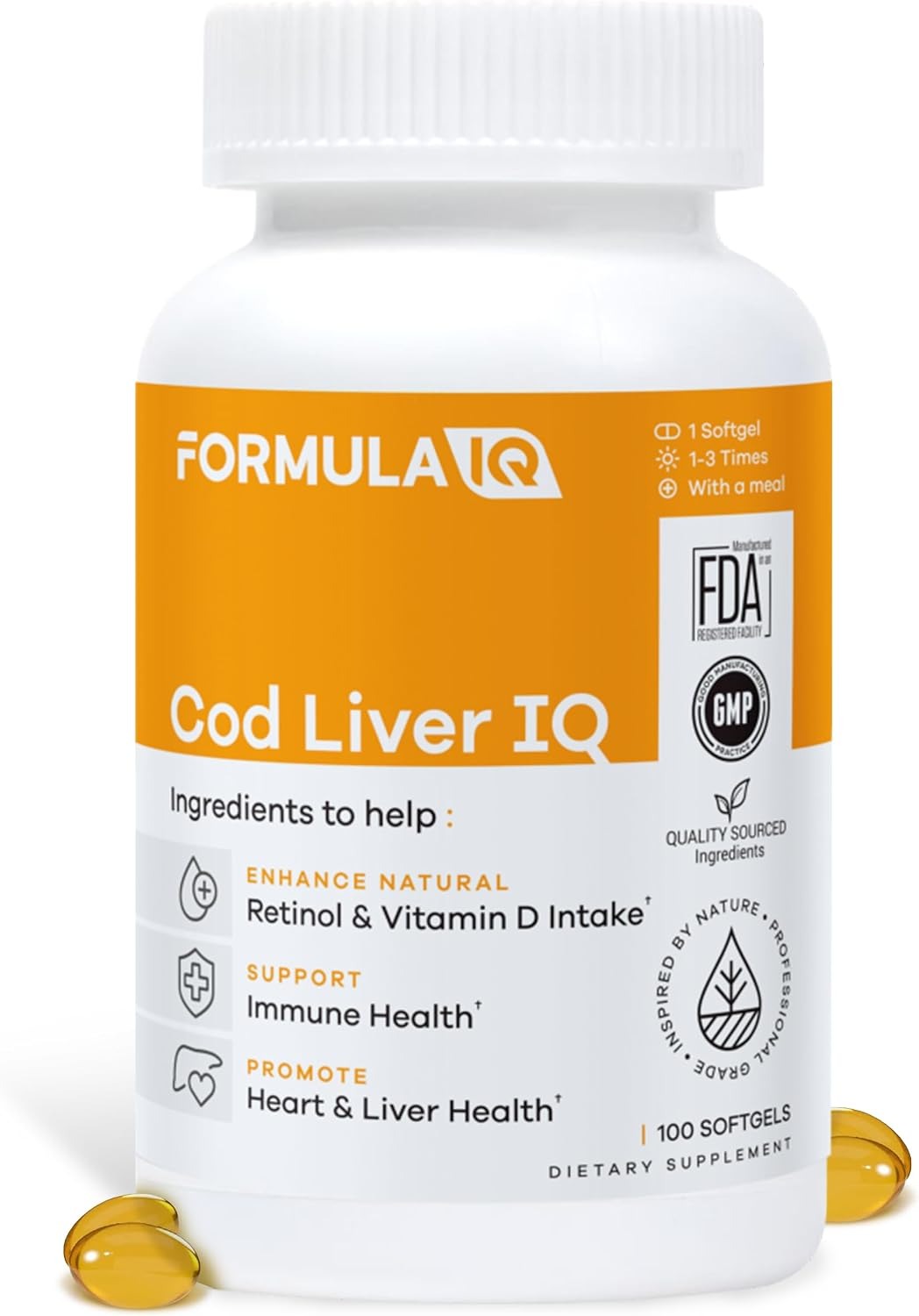 FIQ Formula IQ Cod Liver Oil | Daily Fish Oil Supplement | 100 Softgels