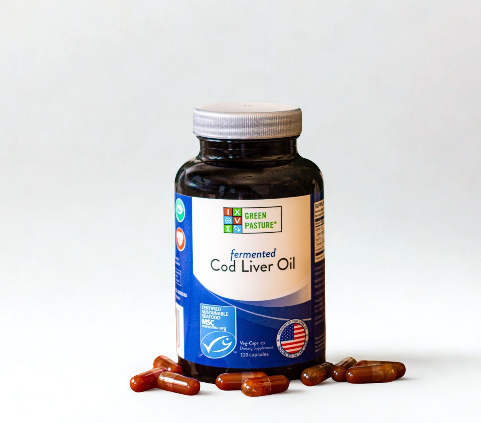 Green Pasture Fermented Cod Liver Oil Capsules | Wild Alaska Cod | 120 Count