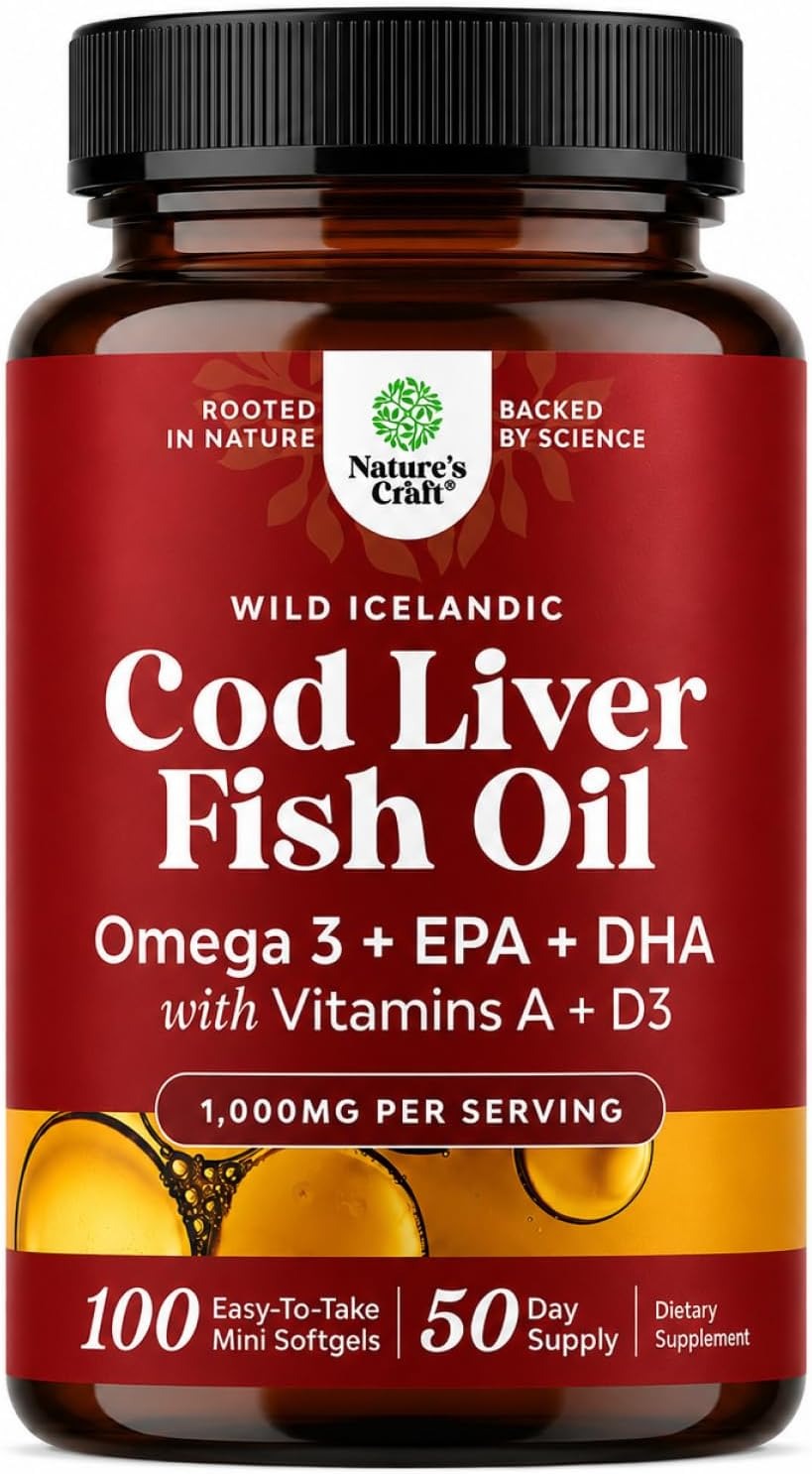 Icelandic Cod Liver Oil Softgels 1000mg | EPA DHA Omega-3 | Vitamin A & D3