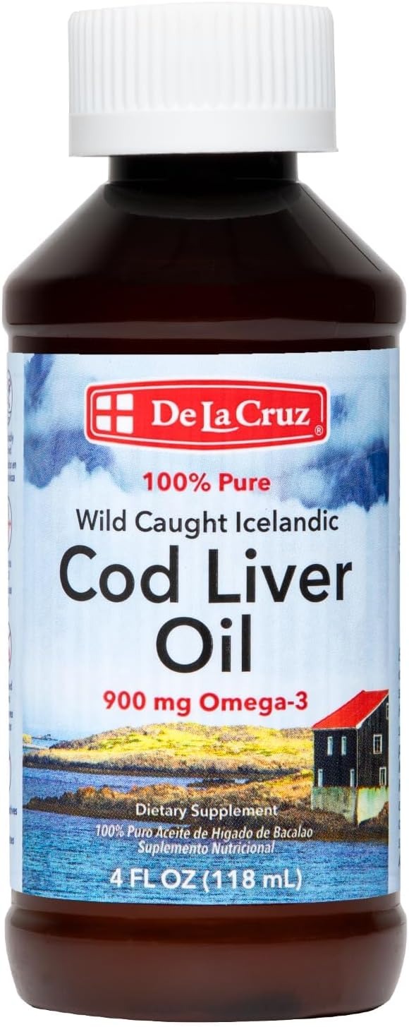 De La Cruz Pure Cod Liver Oil Liquid | Icelandic Fish Oil | 4 fl oz | 3-Pack