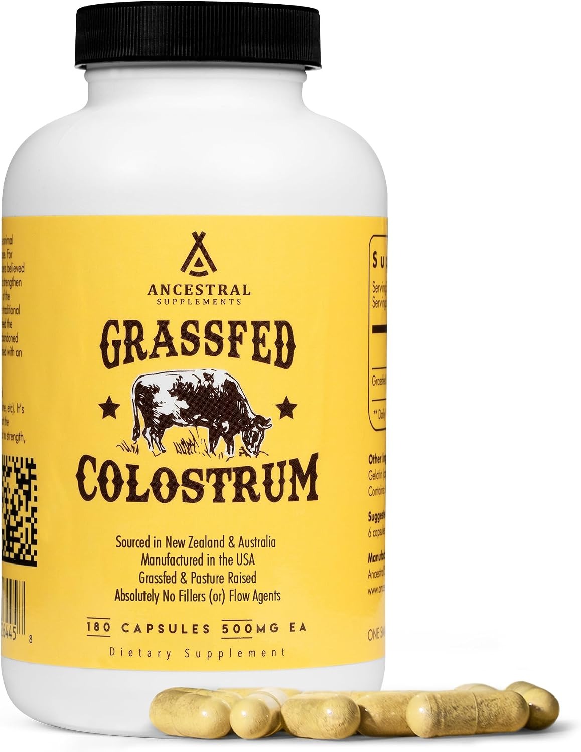 Ancestral Supplements Grass Fed Beef Colostrum | 3000mg | 180 Capsules