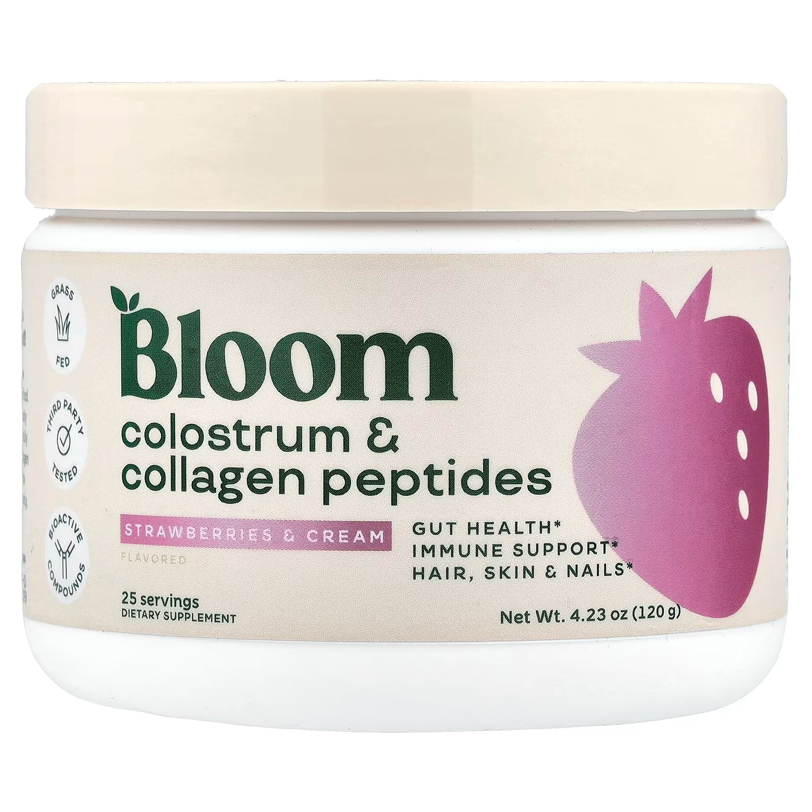 Bloom Colostrum & Collagen Peptides | Strawberries & Cream | 4.23 oz