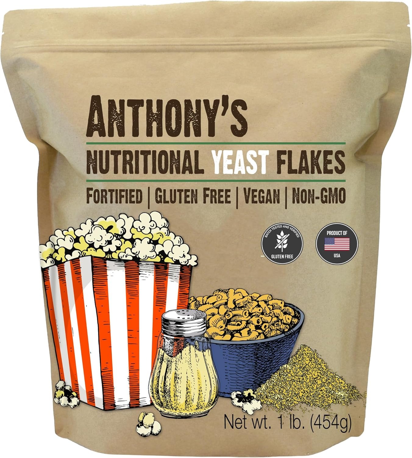 Anthony’s Premium Nutritional Yeast | Vegan Flakes | Gluten Free | 1 lb