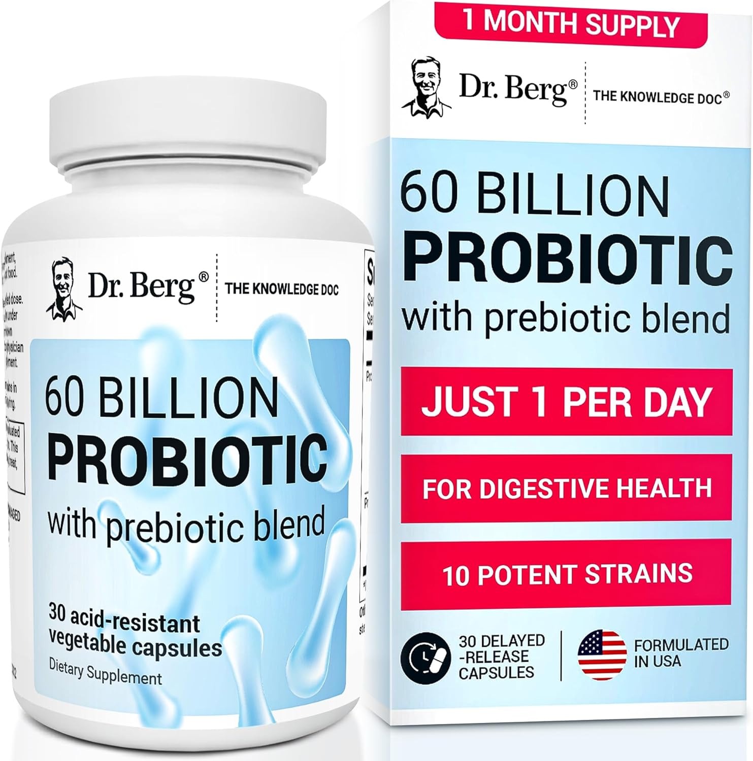 Dr. Berg Probiotic Supplement 60 Billion CFU | Digestive Health | 30