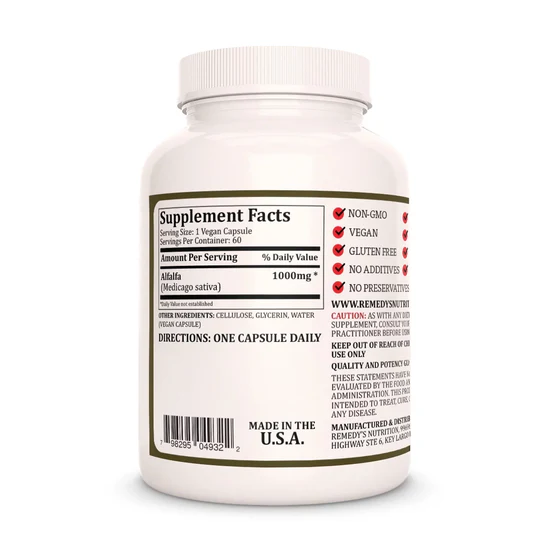 Remedy's Nutrition Alfalfa Root Extract Capsules thumbnail 2