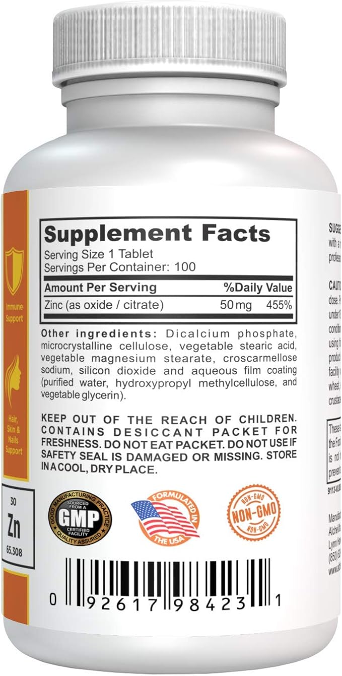 Alchevita Zinc 50mg Essential Trace Mineral Capsules thumbnail 4
