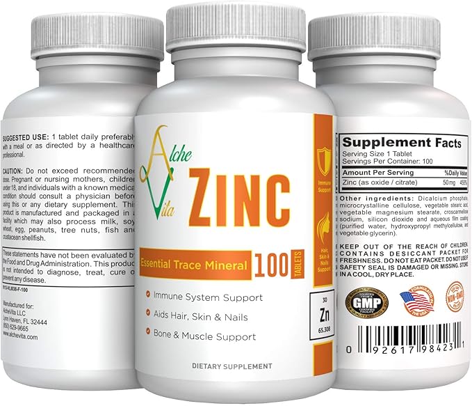 Alchevita Zinc 50mg Essential Trace Mineral Capsules thumbnail 2