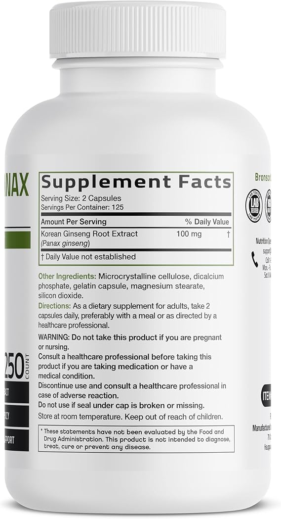 Bronson Korean Ginseng 500mg Capsules thumbnail 2