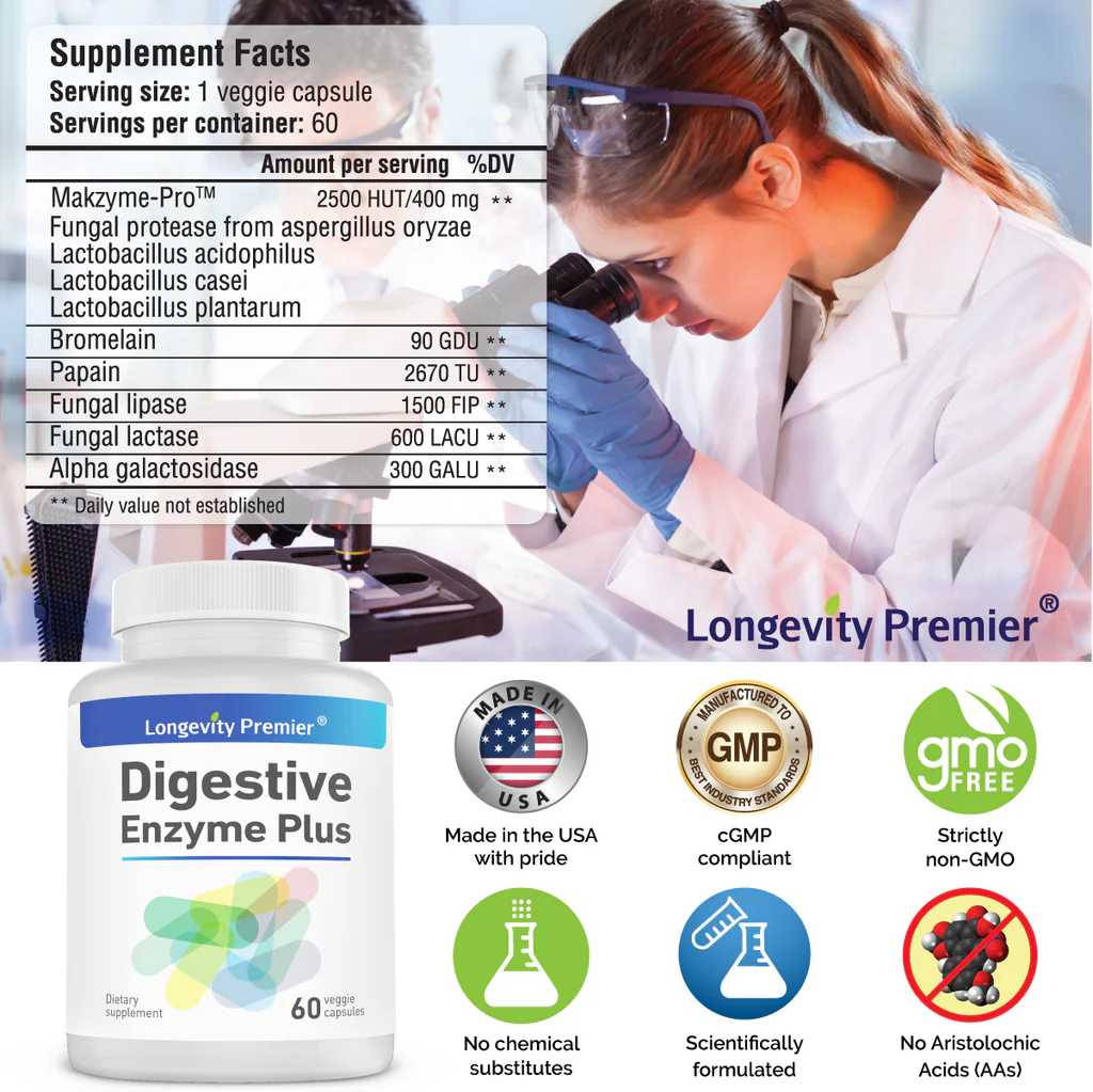 Longevity Premier Digestive Enzymes Plus Capsule thumbnail 2