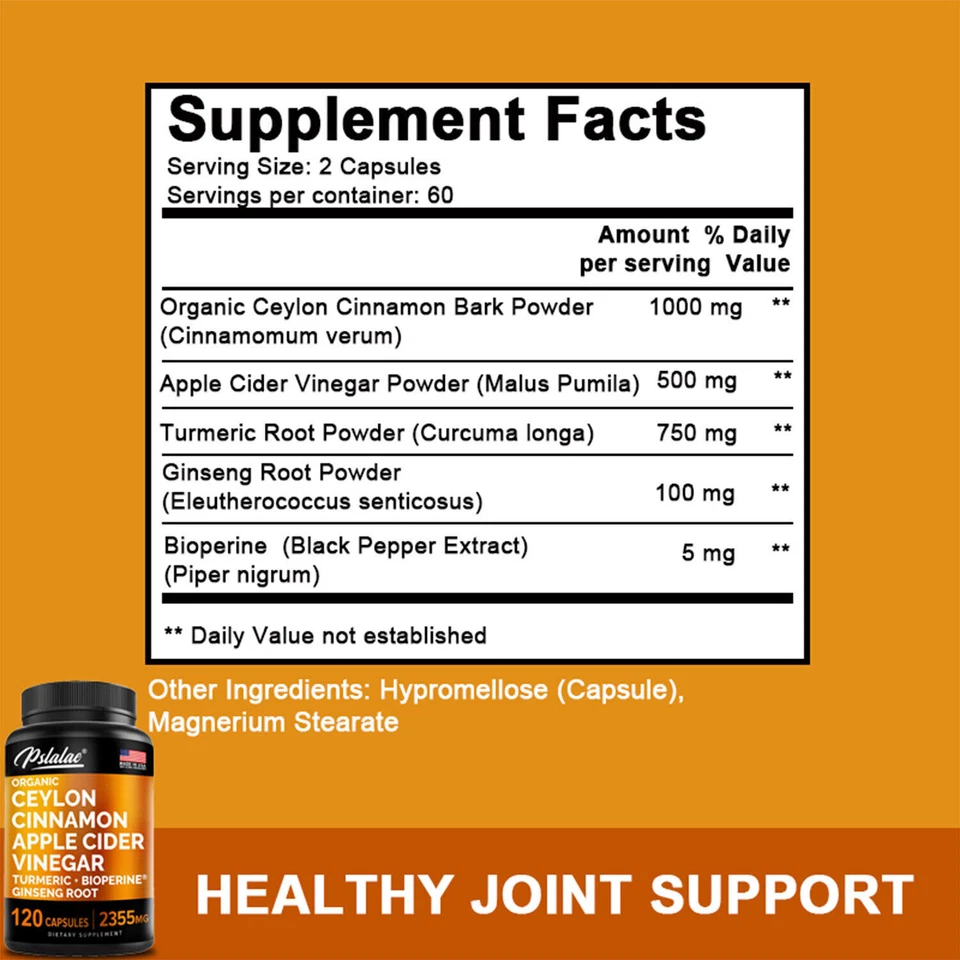 Pslalae Ceylon Cinnamon Apple Cider Vinegar Capsules thumbnail 6