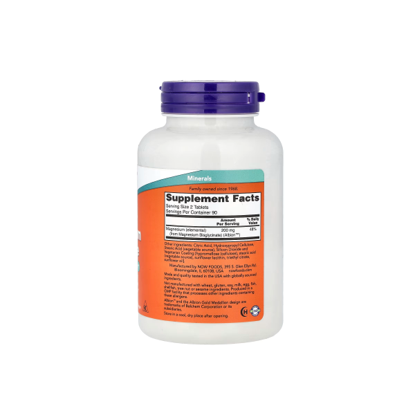 NOW Foods Magnesium Glycinate Nervous System Support 100mg 180 Tablets thumbnail 2