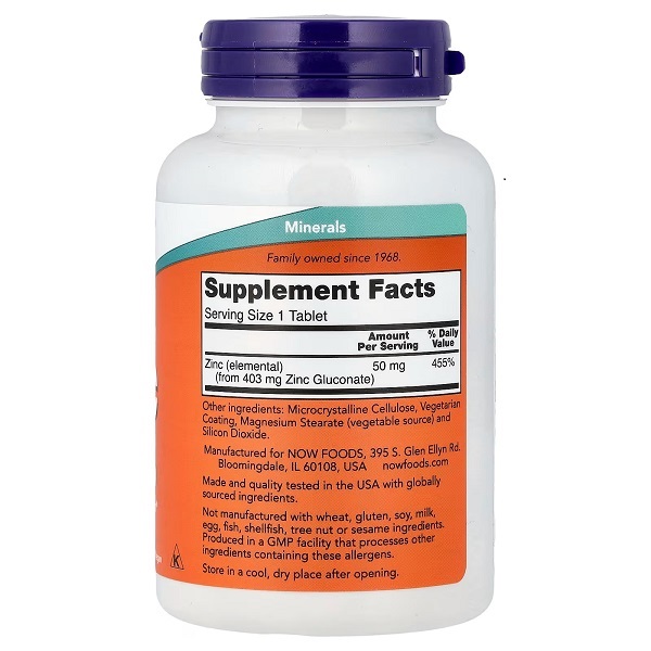 Now Foods Zinc 50 mg Promotes Healthy Skin 250 Tablets thumbnail 2