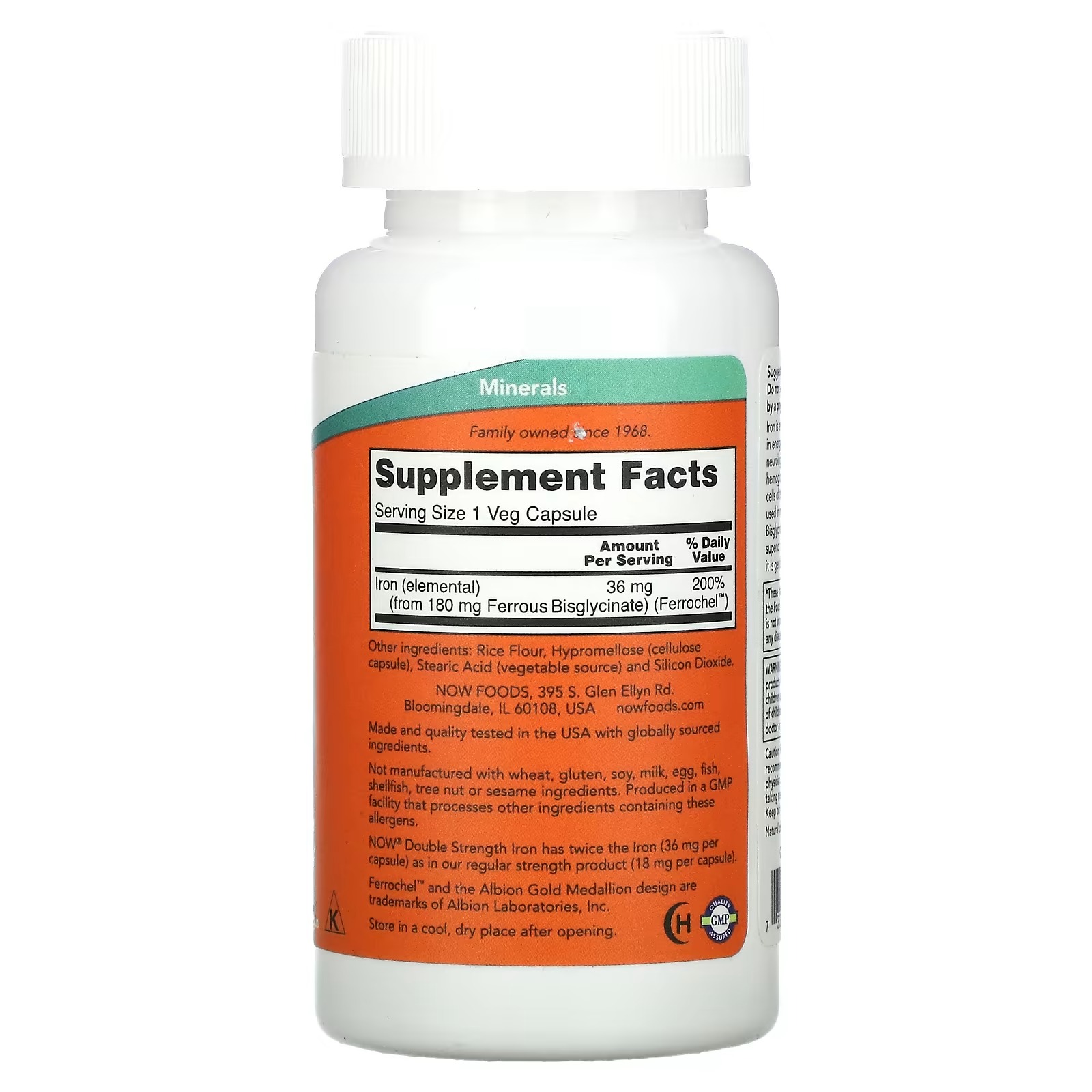 Now Foods Double Strength Iron 36 mg Ferrochel Iron Bisglycinate 90 Capsules thumbnail 2