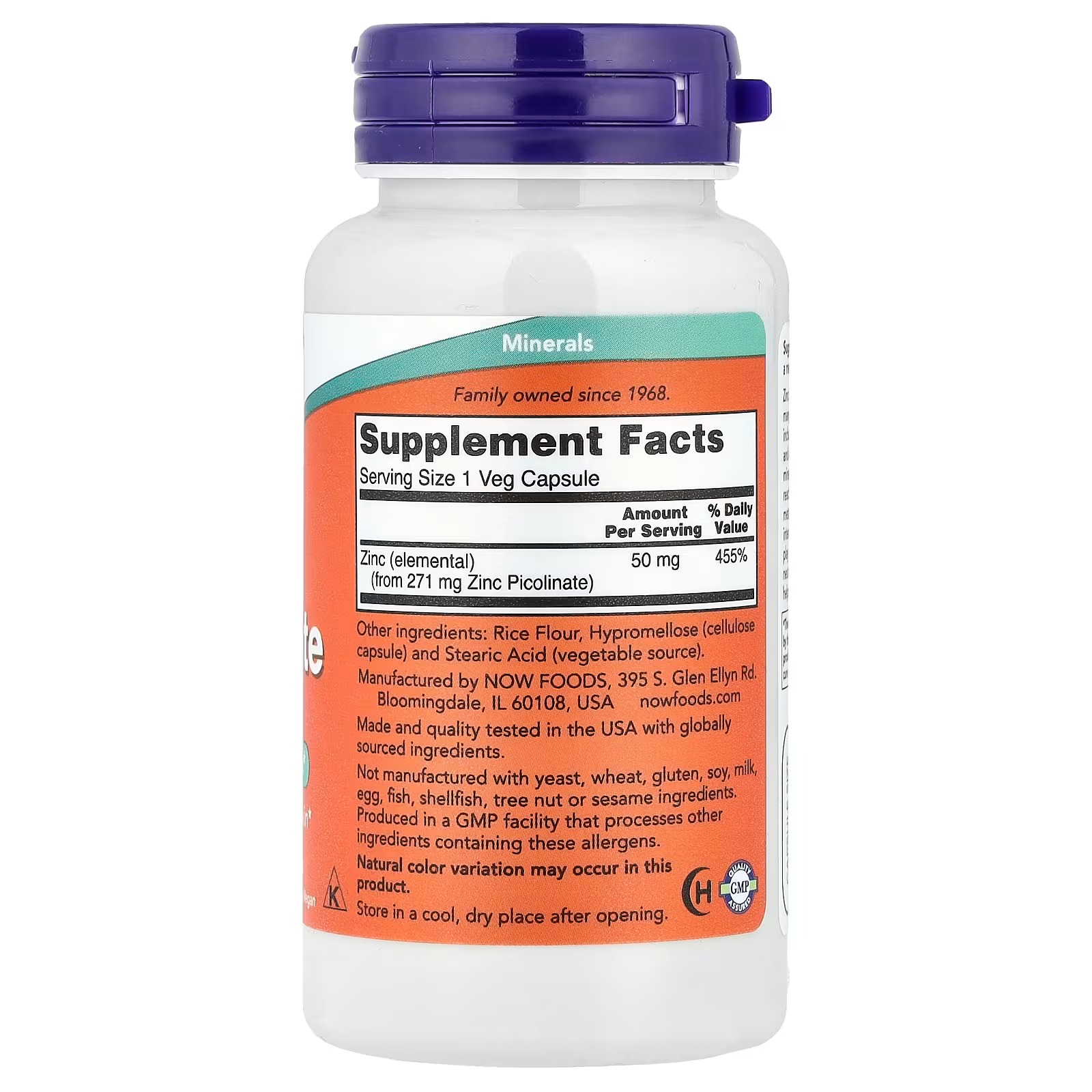 NOW Foods Zinc Picolinate 50 mg Promotes Healthy Skin 120 Veg Capsulesac thumbnail 2