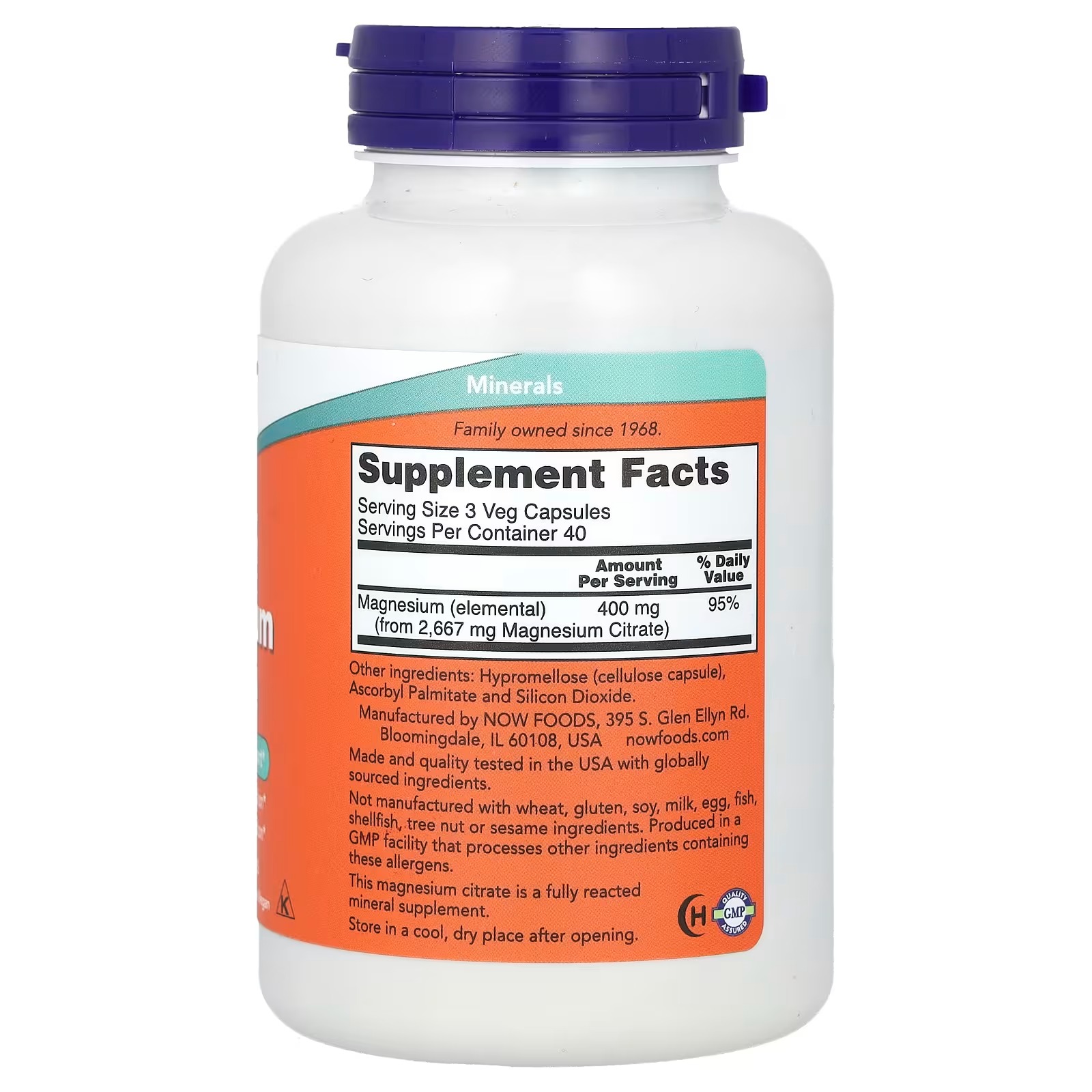 NOW Foods Magnesium Citrate ervous System Support 120 Veg Capsules thumbnail 2