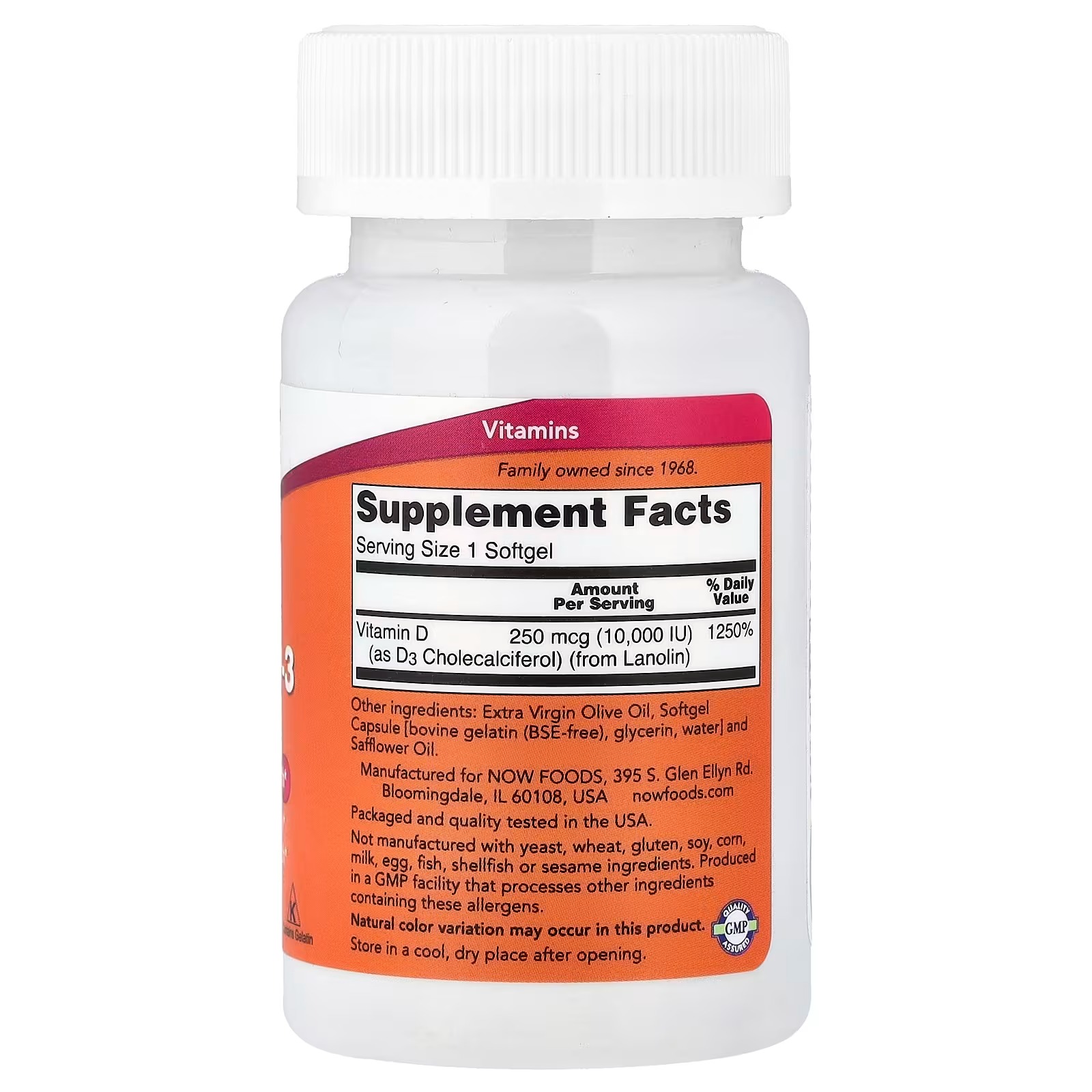 NOW Foods Vitamin D-3 High Potency 10,000 IU Supports Healthy Teeth 120 Softgels thumbnail 2