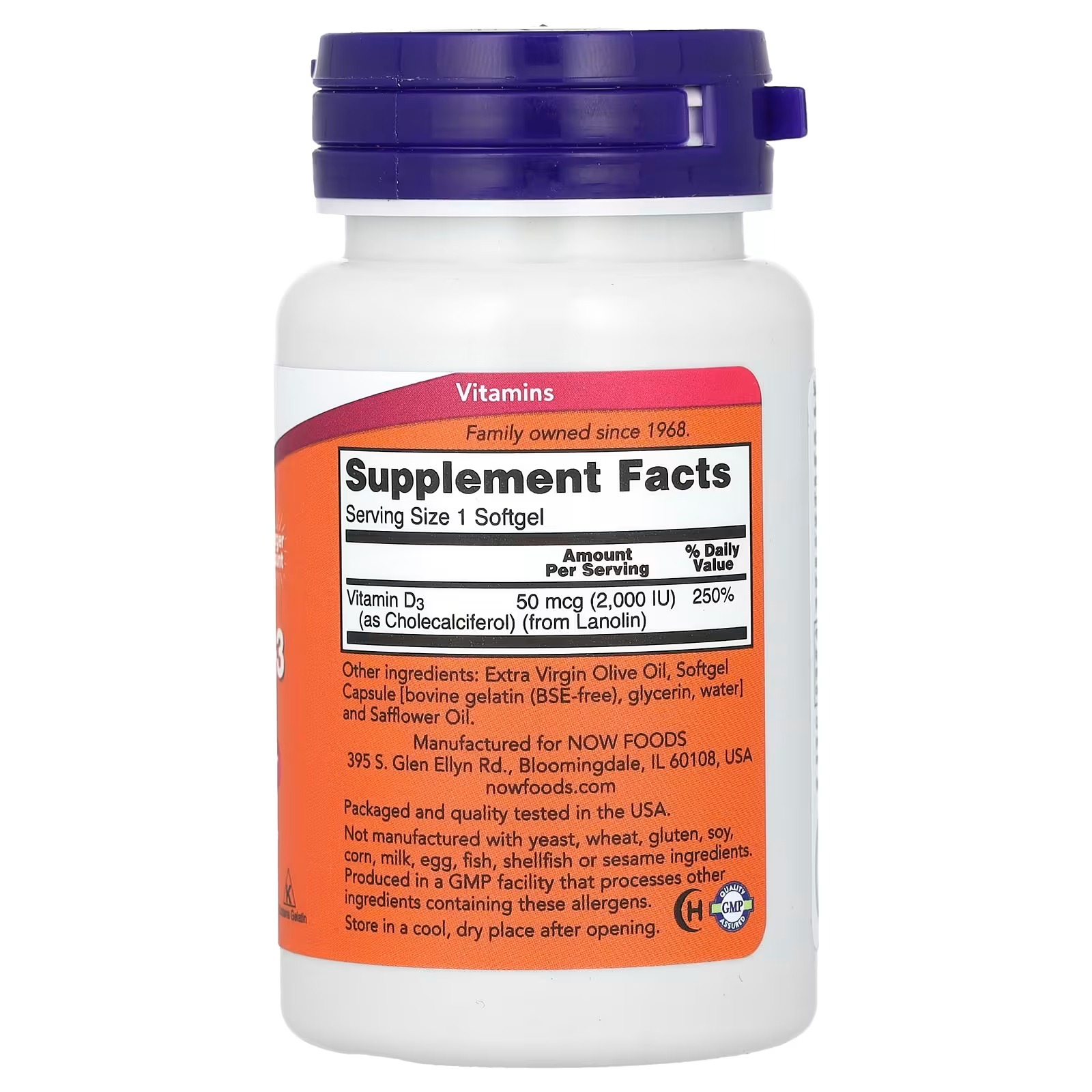 NOW Foods Vitamin D-3 High Potency 2,000 IU Bone & Immune Health 240 Softgels thumbnail 2