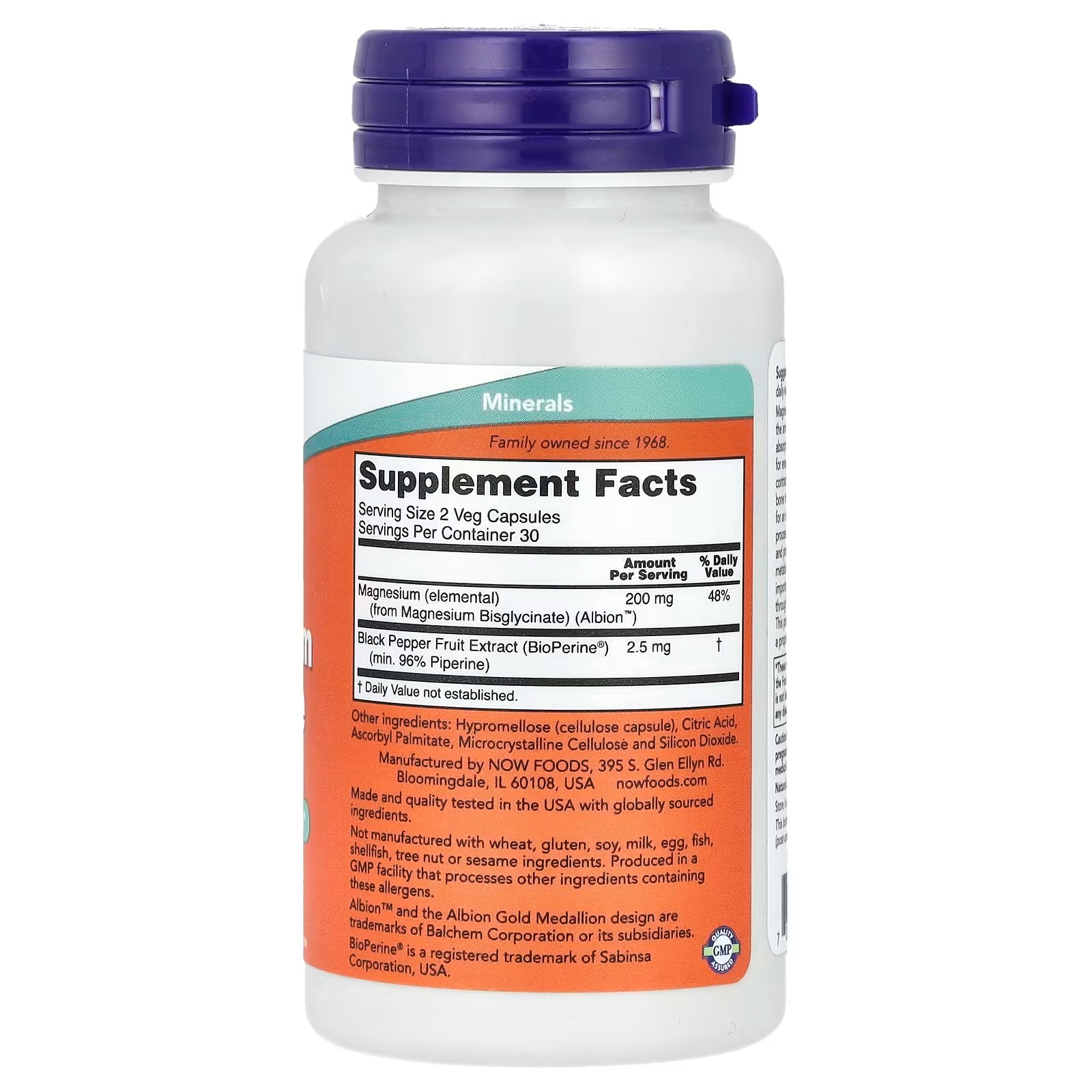 NOW Foods Magnesium Glycinate With BioPerine® 60 Capsules thumbnail 2