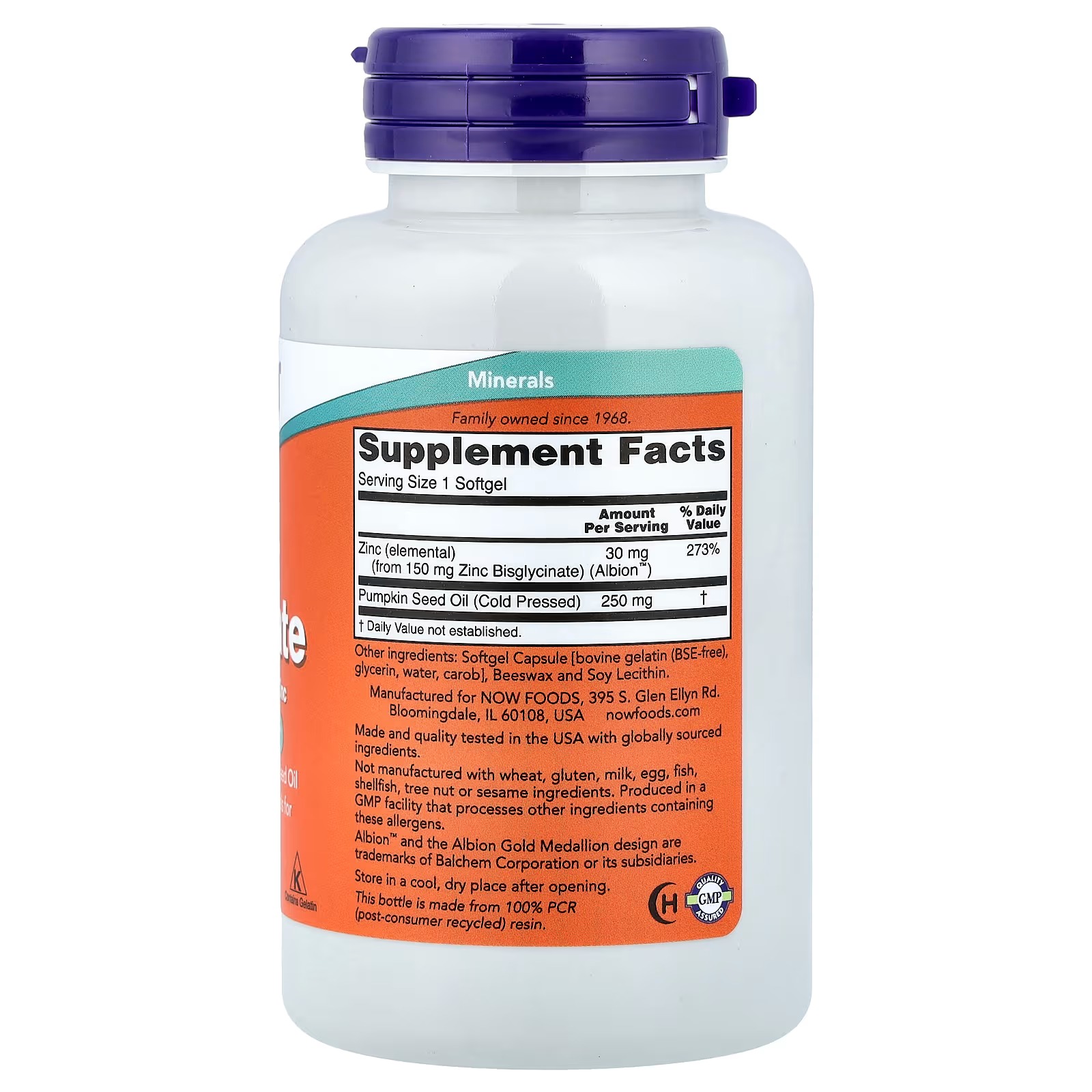NOW Foods Zinc Glycinate 30 mg Albion™ Zinc 120 Softgels thumbnail 2