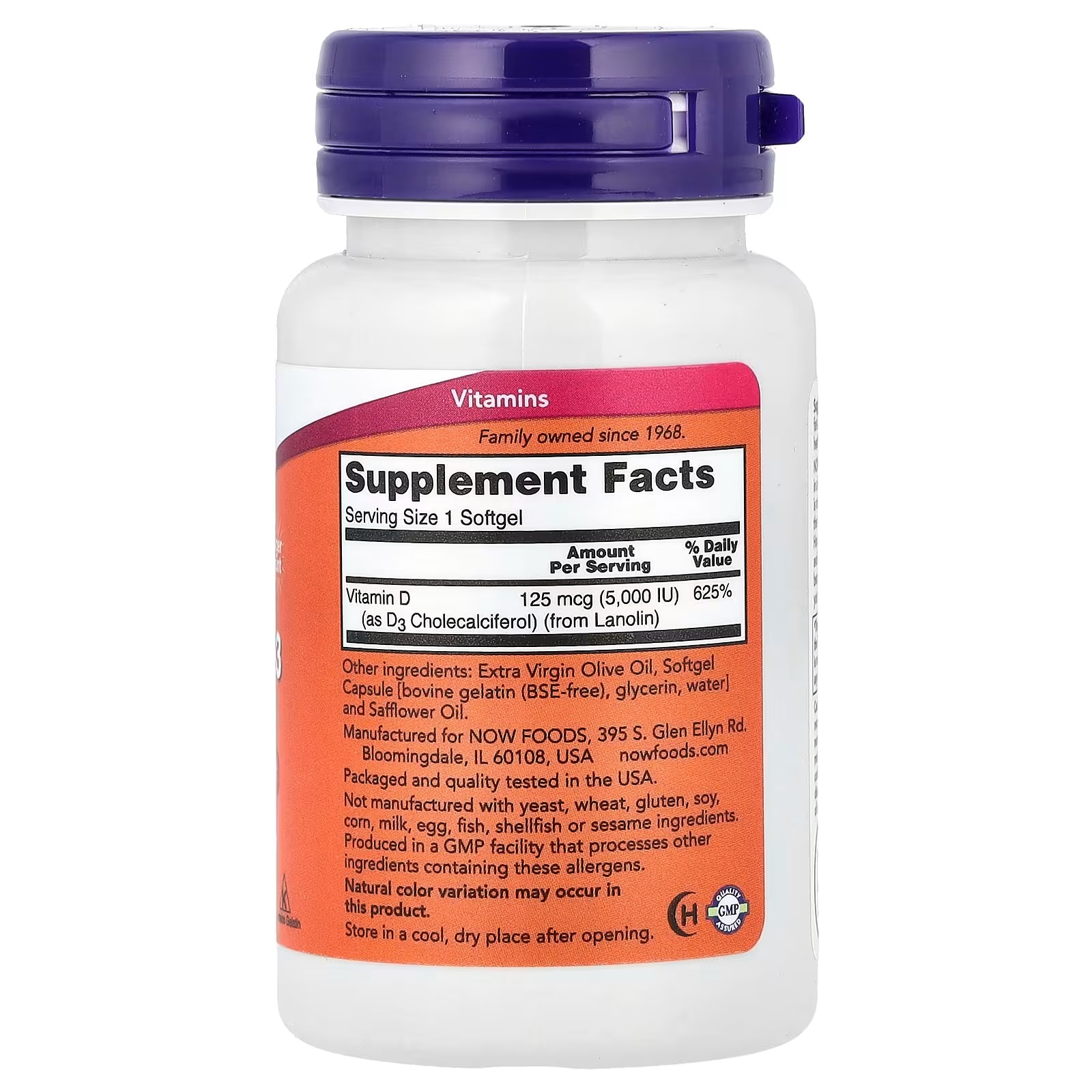 NOW Foods Vitamin D-3 High Potency 5000 IU, 240 Softgels thumbnail 2