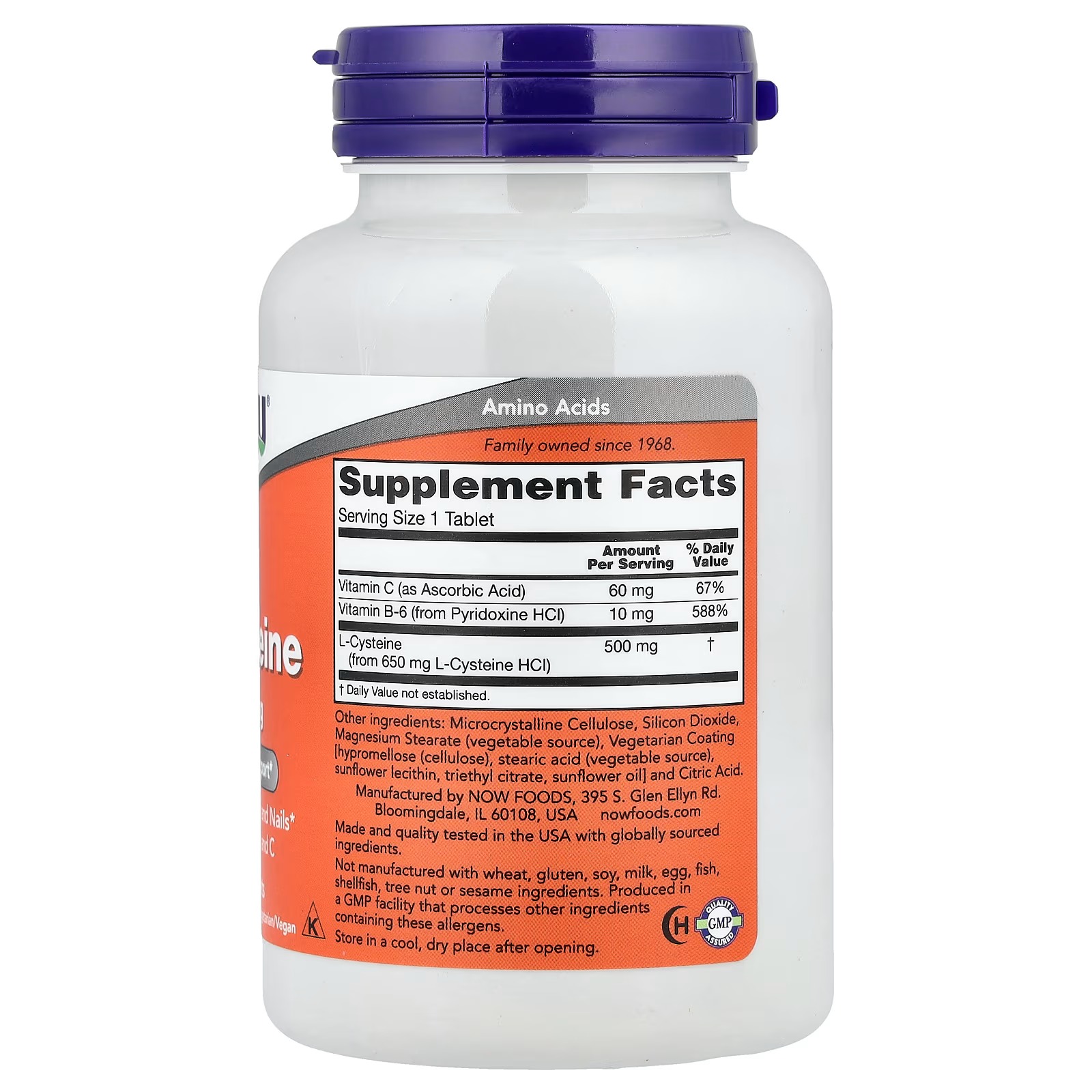 NOW Foods L-Cysteine, 500 mg Healthy Skin Hair and Nails 100 Tablets thumbnail 2