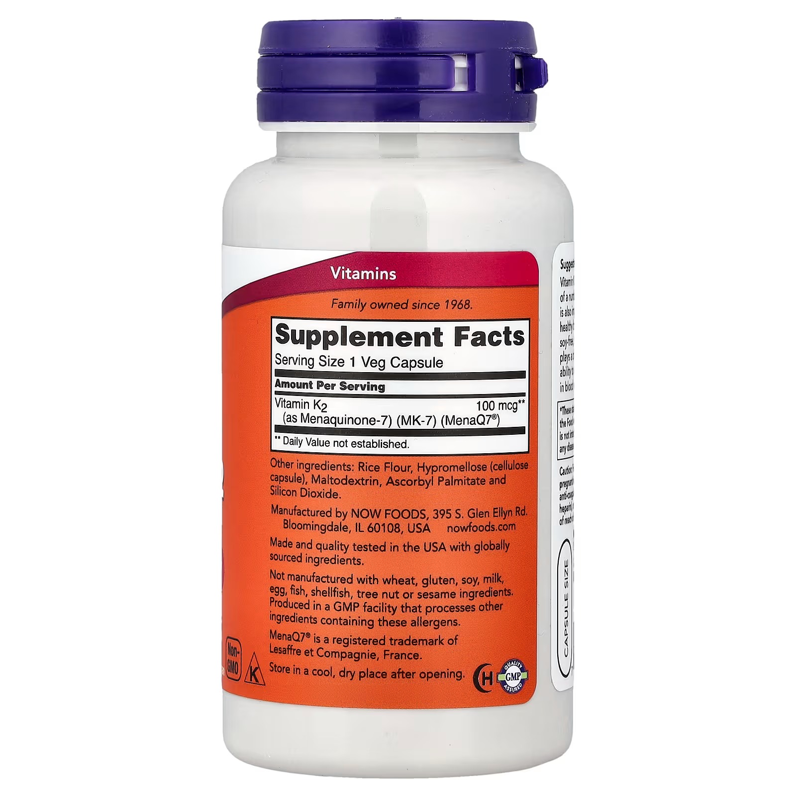 NOW Foods MK-7 Vitamin K-2  100 mcg 120  Capsules thumbnail 2