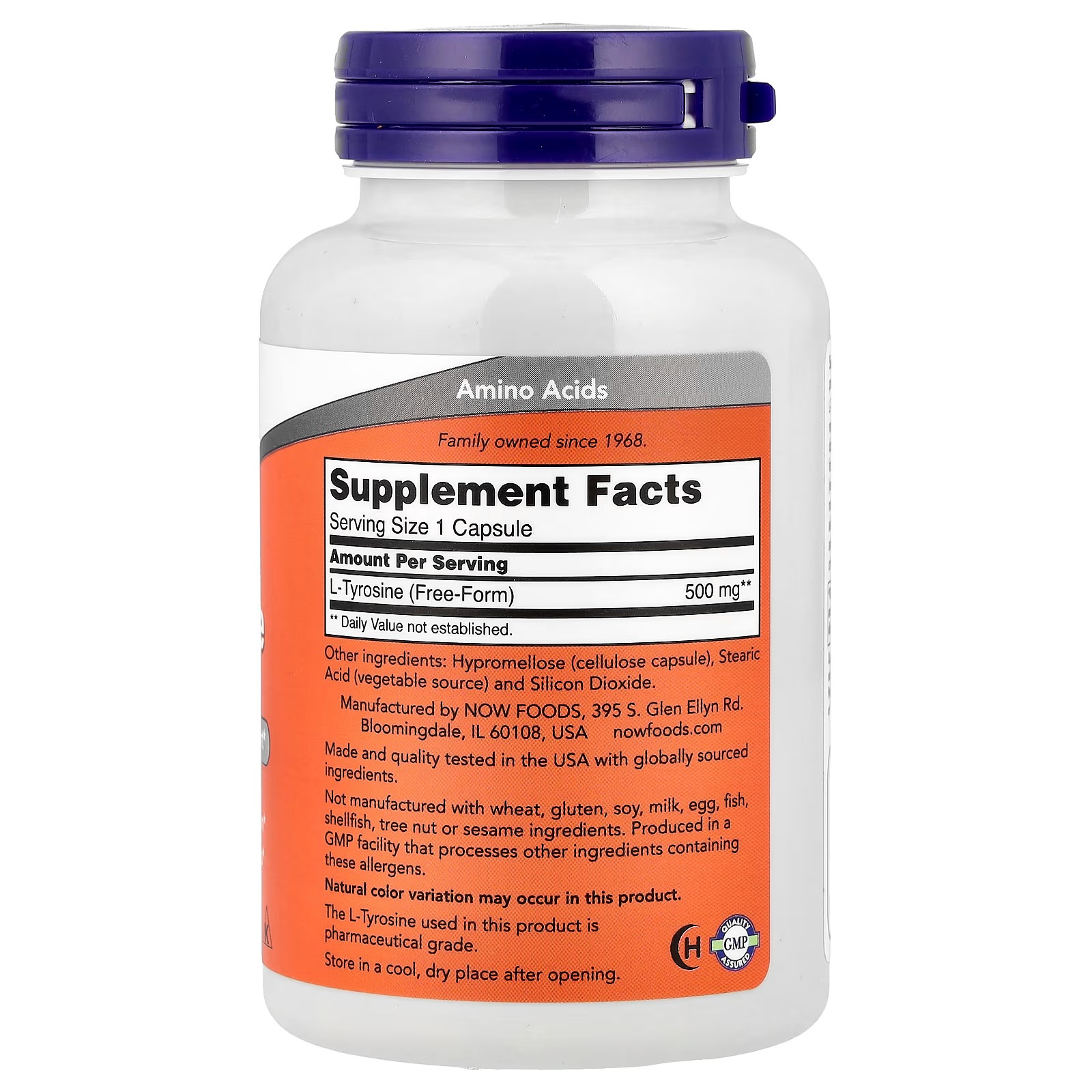 NOW Foods L-Tyrosine, 500 mg Neurotransmitter Support 120 Capsules thumbnail 2