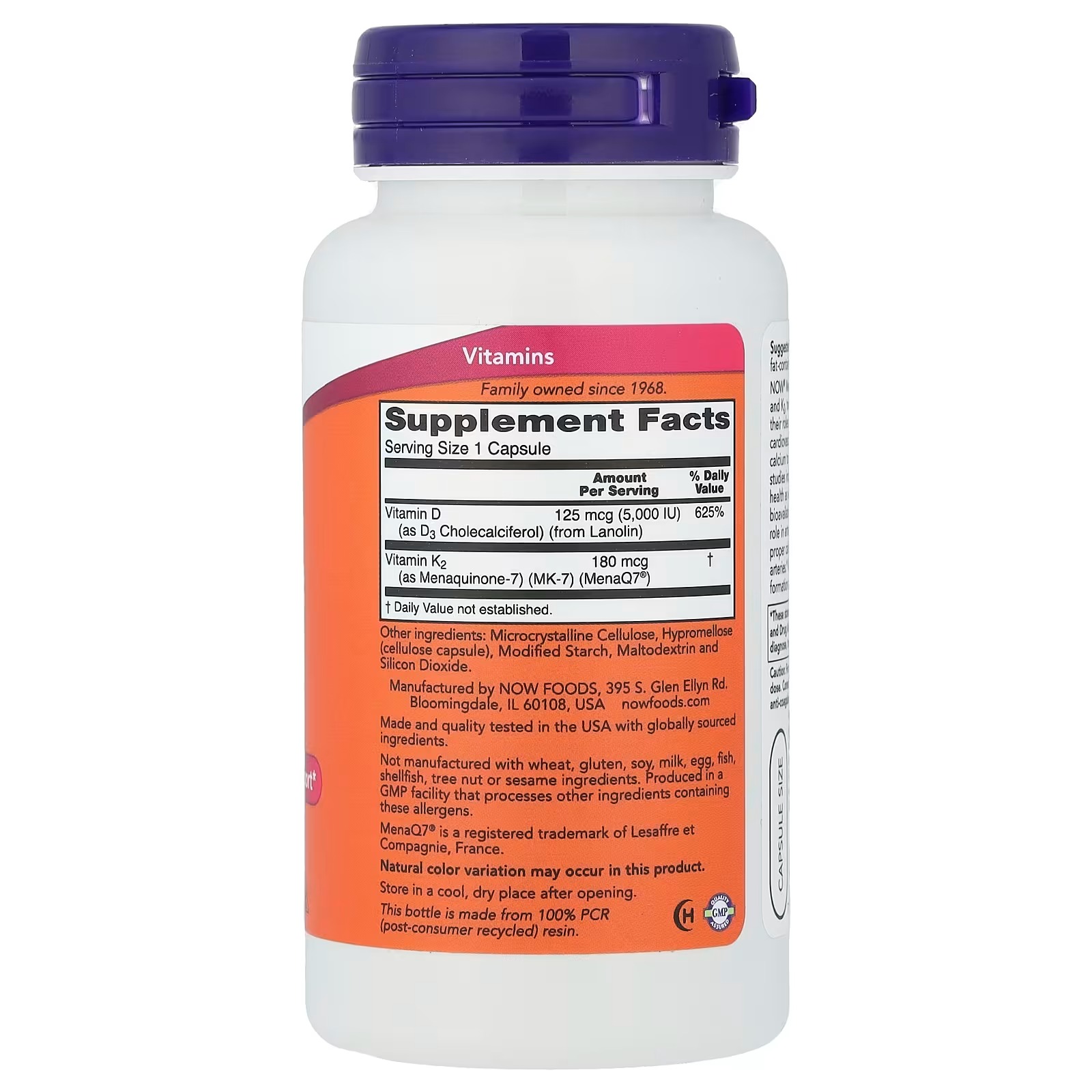 NOW Foods Mega D3 & MK-7 Bone & Cardiovascular Support 120 Capsules thumbnail 2