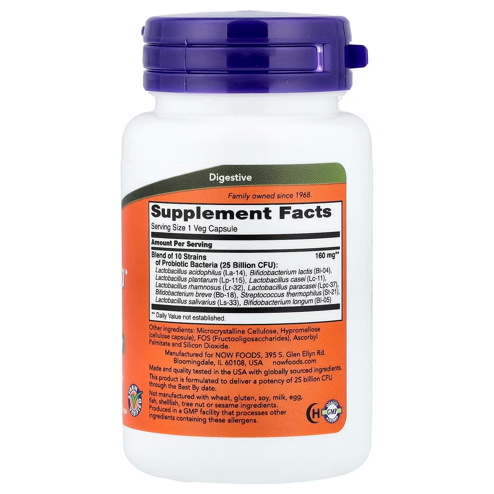 NOW Foods Probiotic-10™ 25 Billion Healthy Intestinal Flora 50  Capsules thumbnail 2