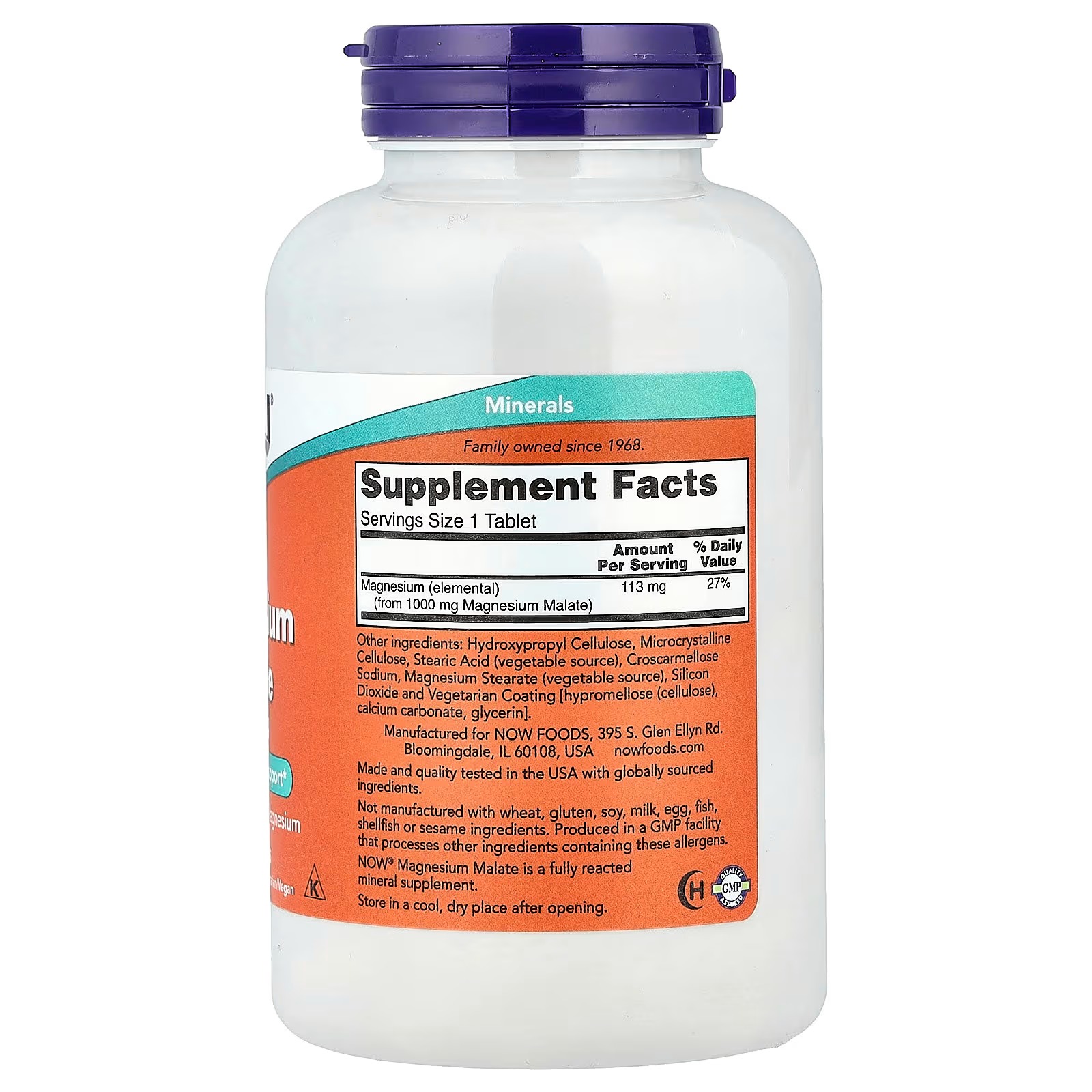 NOW Foods Magnesium Malate 1000 mg Nervous System Support 180 Tablets thumbnail 2