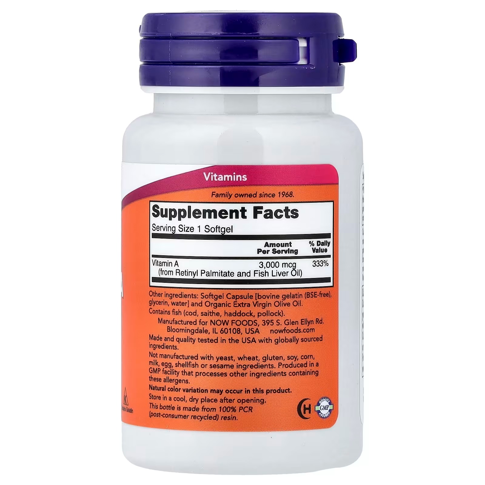 NOW Foods Vitamin A 3,000 mcg 10,000 IU 100 Softgels thumbnail 2