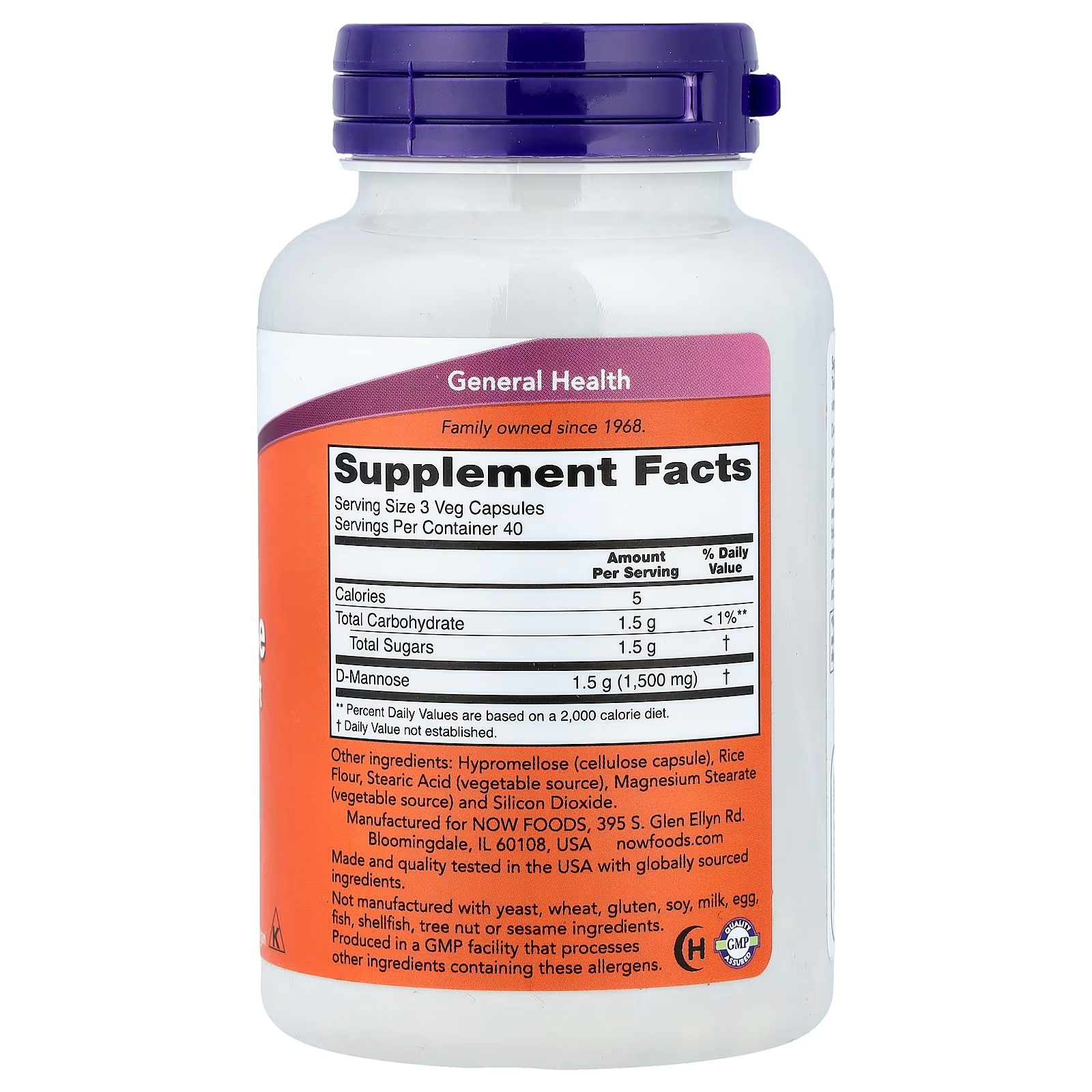 NOW FoodsD-Mannose 500 mg Urinary Support 120 Capsules thumbnail 2