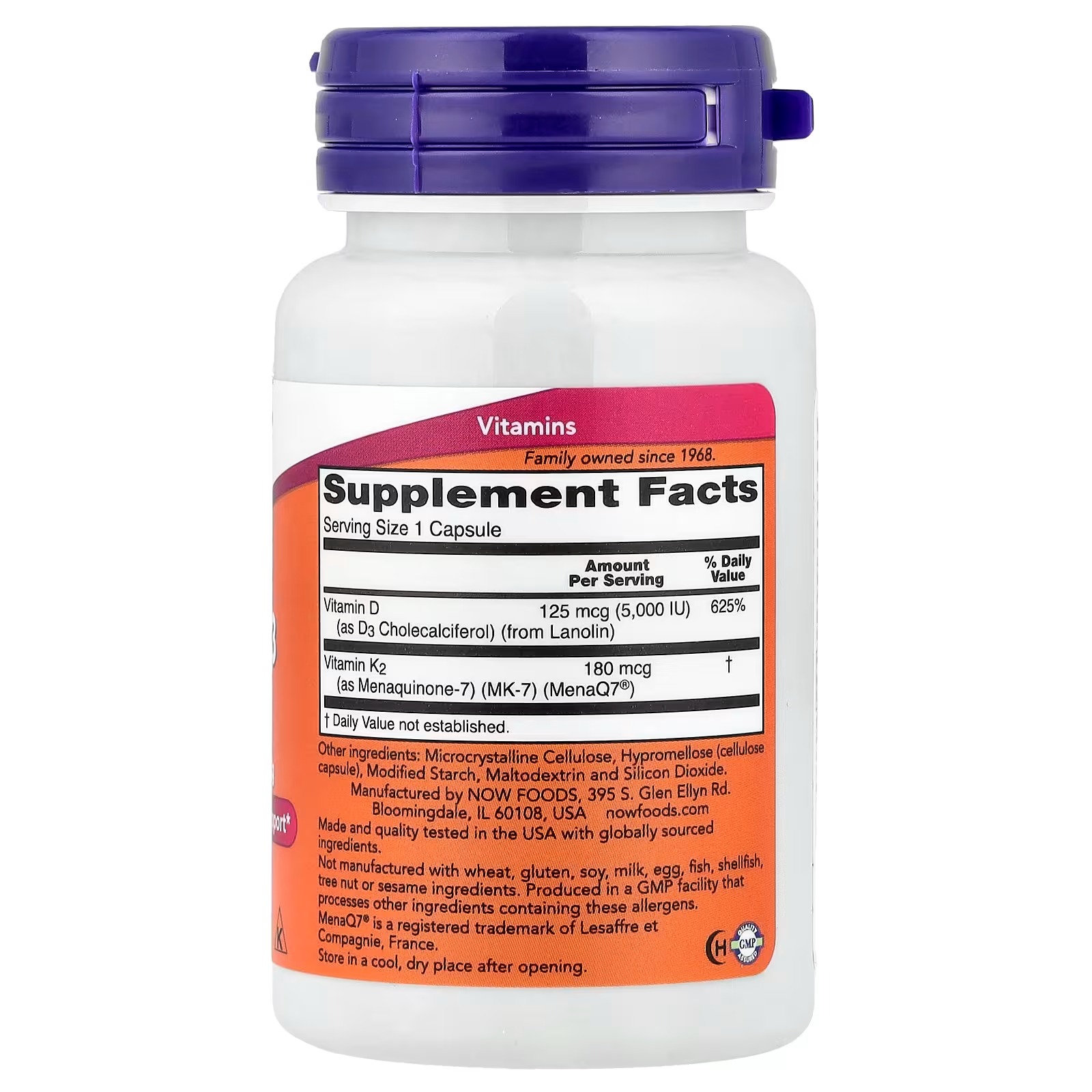 NOW Foods Mega D3 & MK-7 Bone & Cardiovascular Support 60 Capsules thumbnail 2