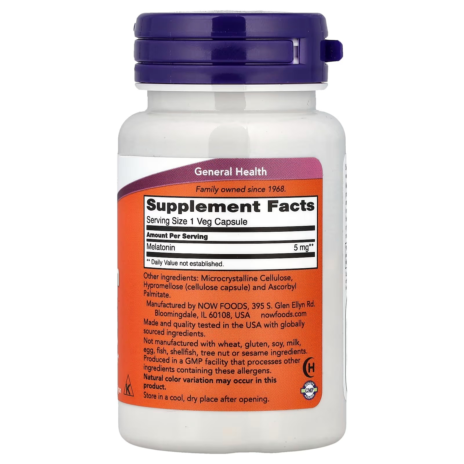 NOW Foods, Melatonin, 5 mg, 60 Veg Capsules thumbnail 2