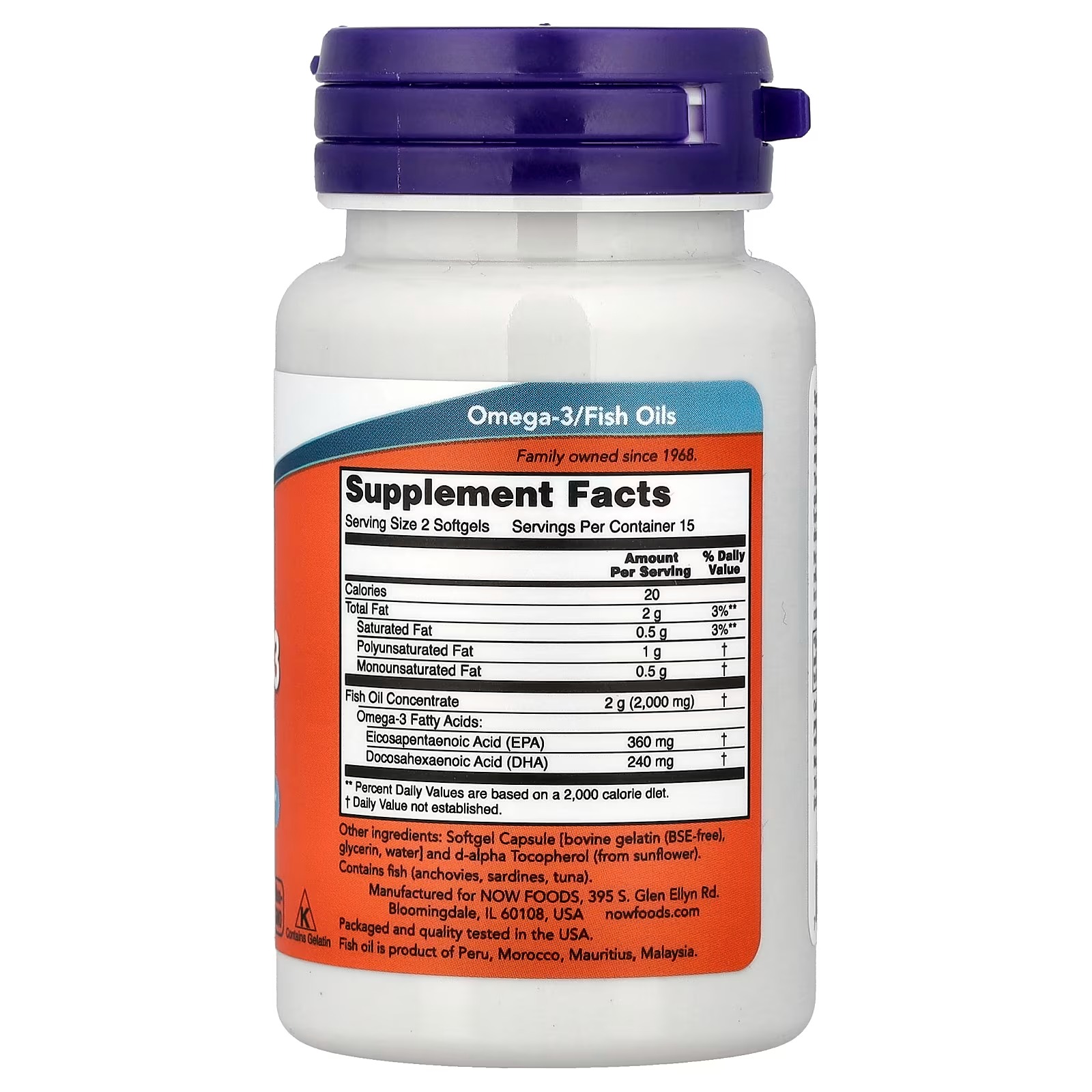 NOW Foods Omega-3 Fish Oil Molecularly Distilled 30 Softgels thumbnail 2