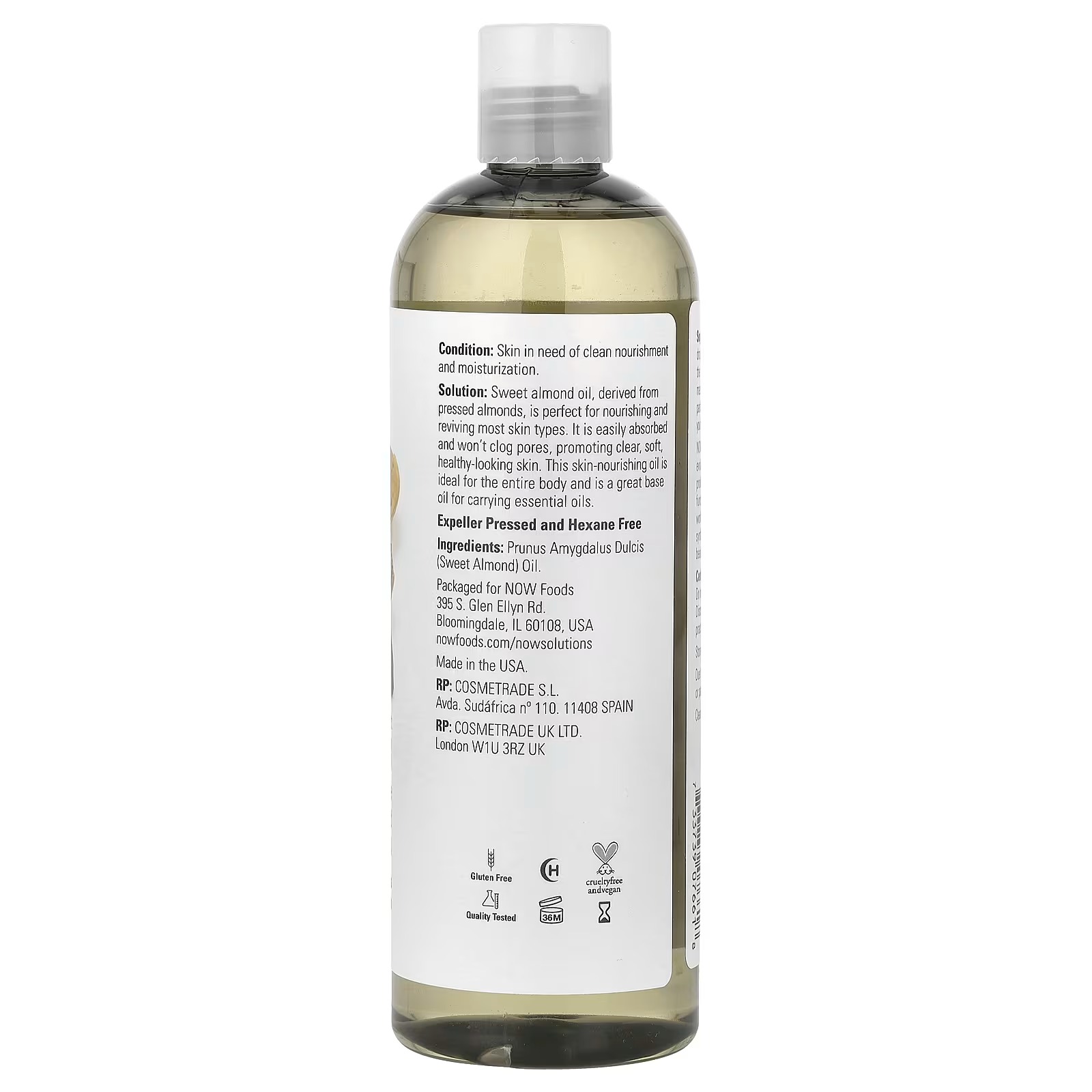 NOW Foods Solutions Sweet Almond Oil Pure Moisturizing Oil  473 ml thumbnail 2