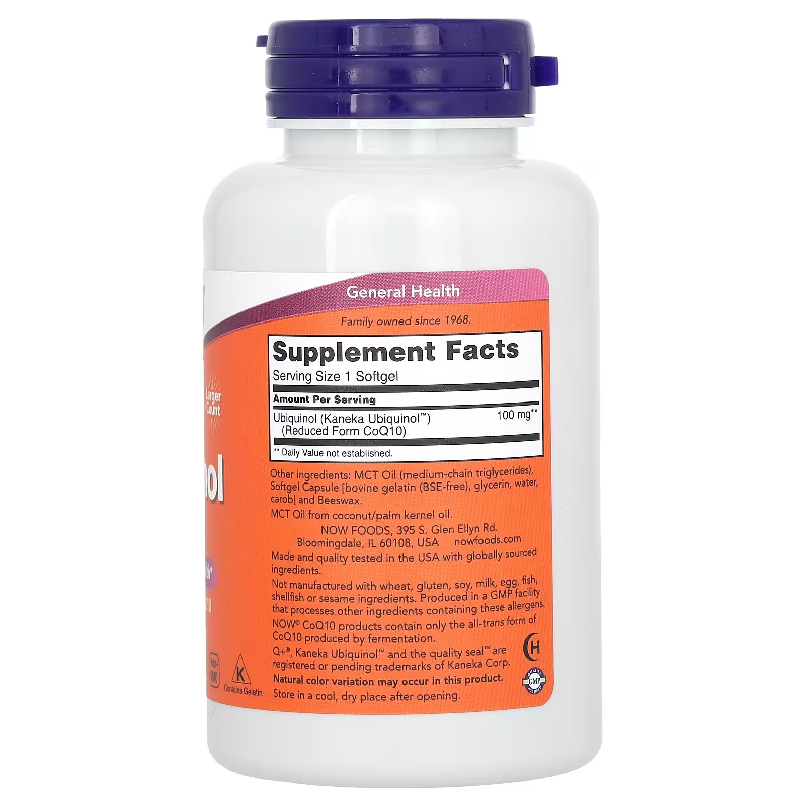 NOW Food, Ubiquinol 100 mg Highly Bioavailable 120 Softgels thumbnail 2