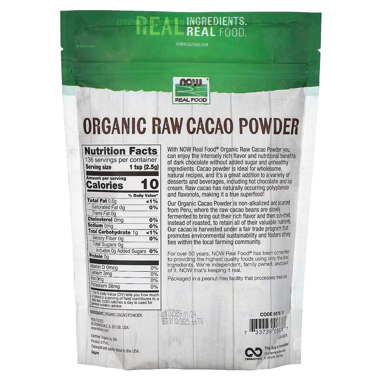NOW Foods Real Food Organic Raw Cacao Powder  340 g thumbnail 2